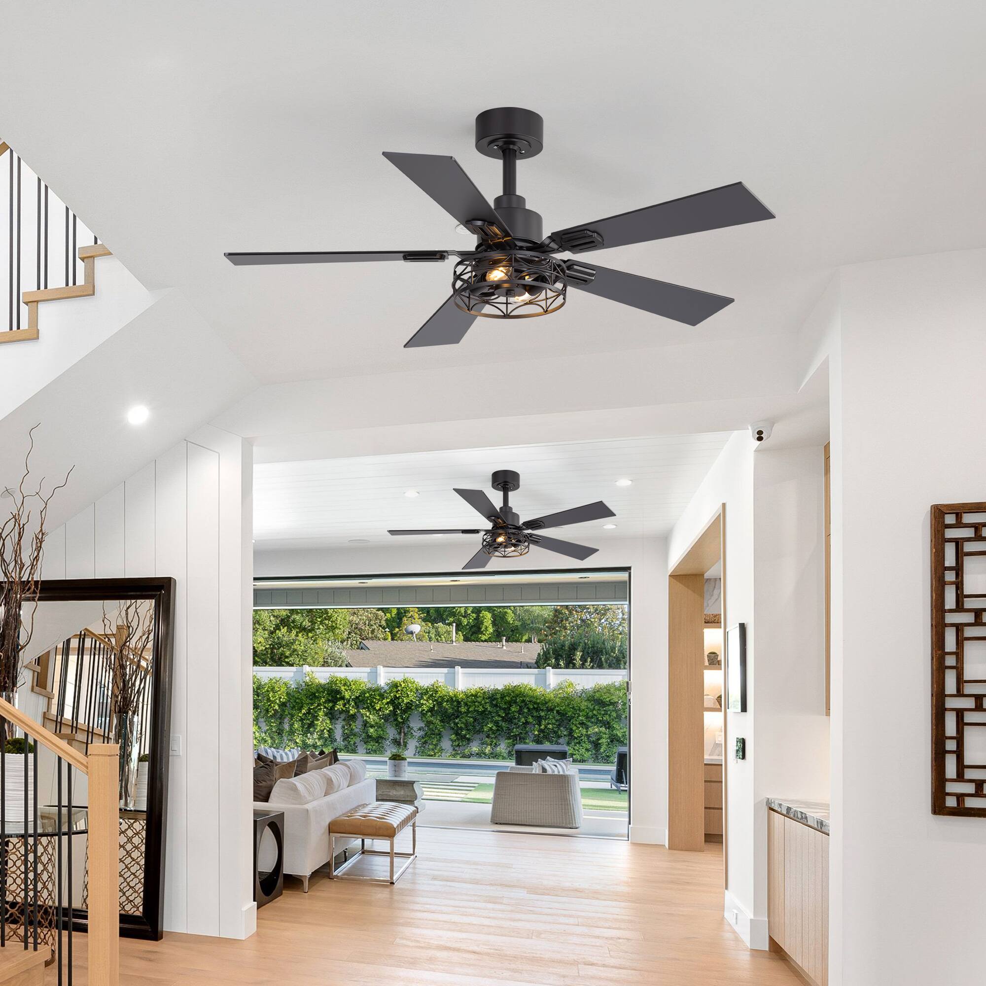 Alt View 1. Breezary - 42-In Indoor Ceiling Fan with Light Kit, 5 Plywood Blades, 6-Speed DC Motor and Remote, Timer, Memory Function(1/2 Pack) - Matte Black (2 Pack).