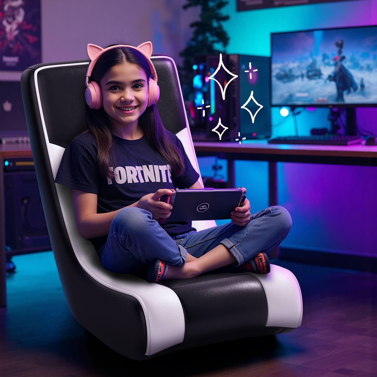 Angle. GTPlayer - Rocker Floor Gaming Chair Ergonomic Comfortable Floor Rocker,White - White.