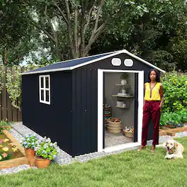 Anysun - 8x12ft Metal Storage Shed with Lockable Door & Ventilation, Heavy-Duty Outdoor Garden Tool Shed for Backyard or Lawn - Dark Gray