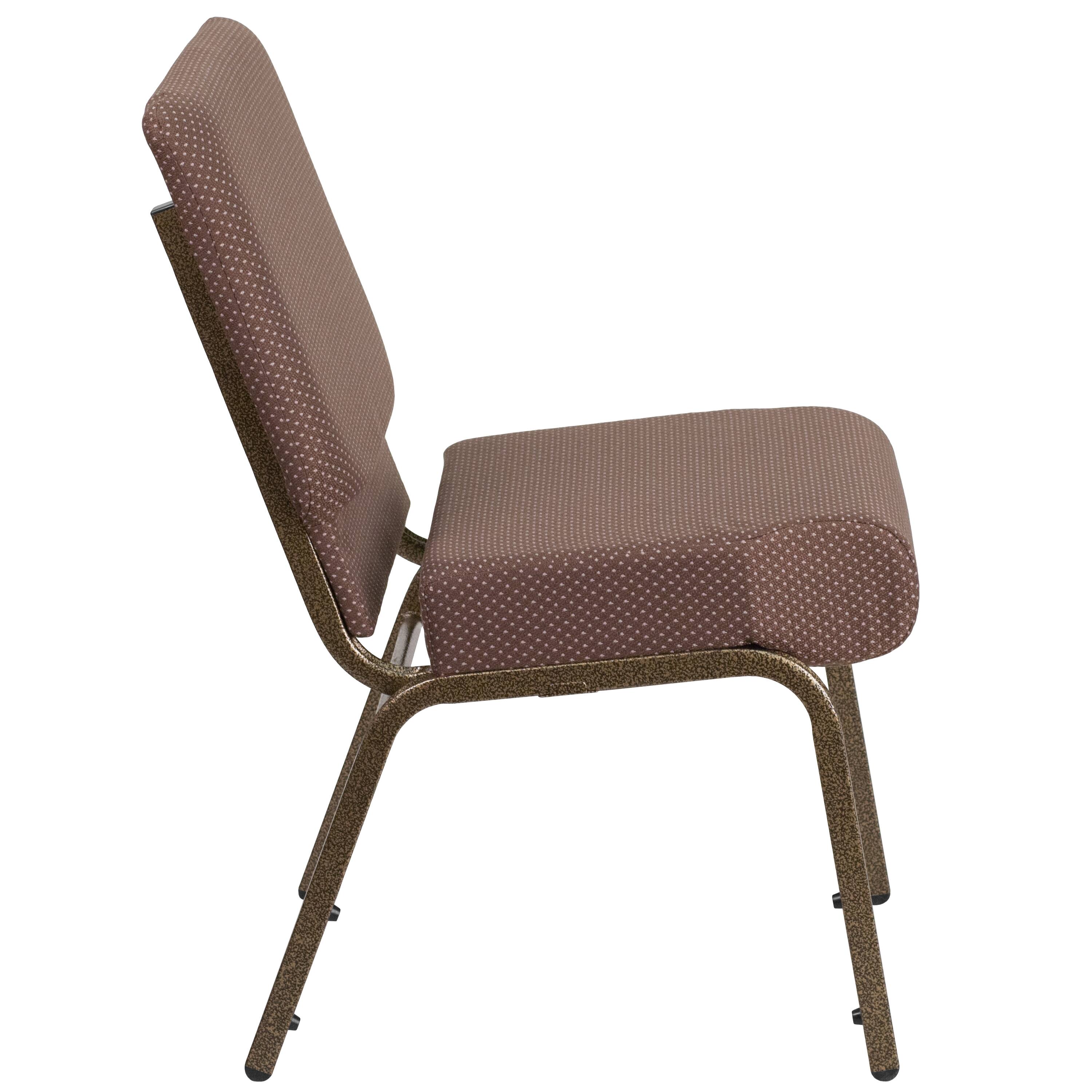 Alt View 4. Emma + Oliver - 4 Pack 21''W Stacking Church Chair - Brown Dot Fabric/Gold Vein Frame.