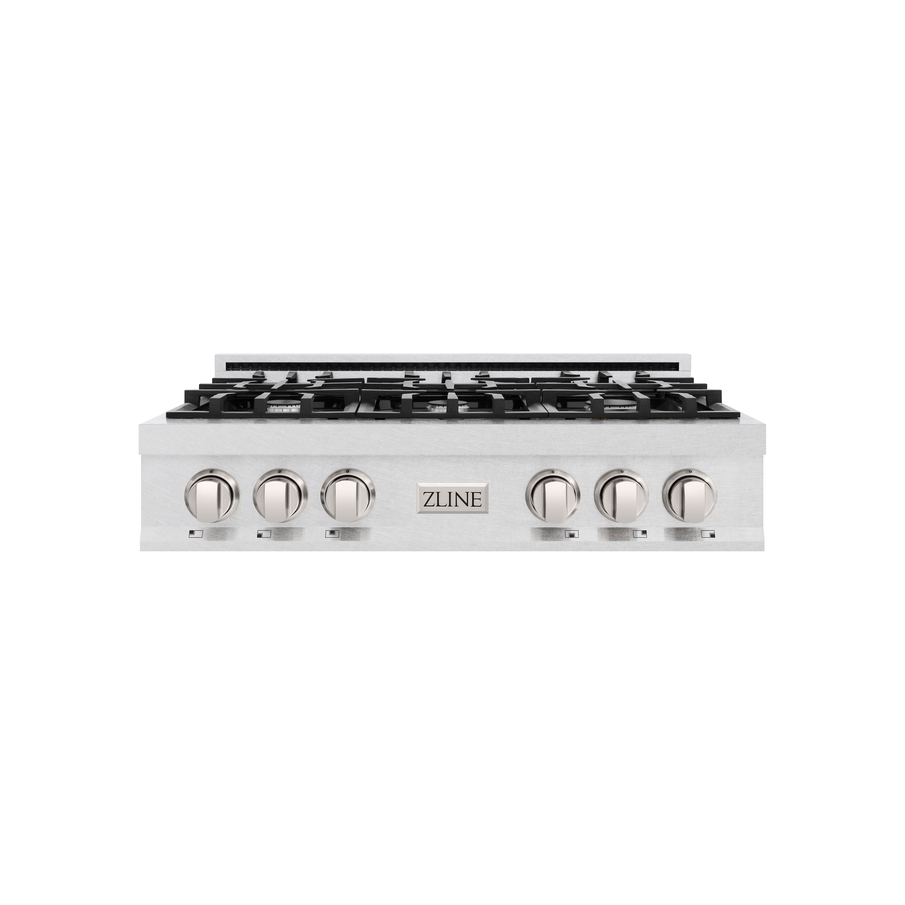 Front. ZLINE - ZLINE 36 in. Classic Gas Rangetop with 6 Burners and Porcelain Cooktop in Satin Stainless Steel - Stainless Steel.