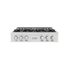 ZLINE - 36 in. Classic Gas Rangetop with 6 Burners and Porcelain Cooktop in Satin Stainless Steel - Stainless Steel