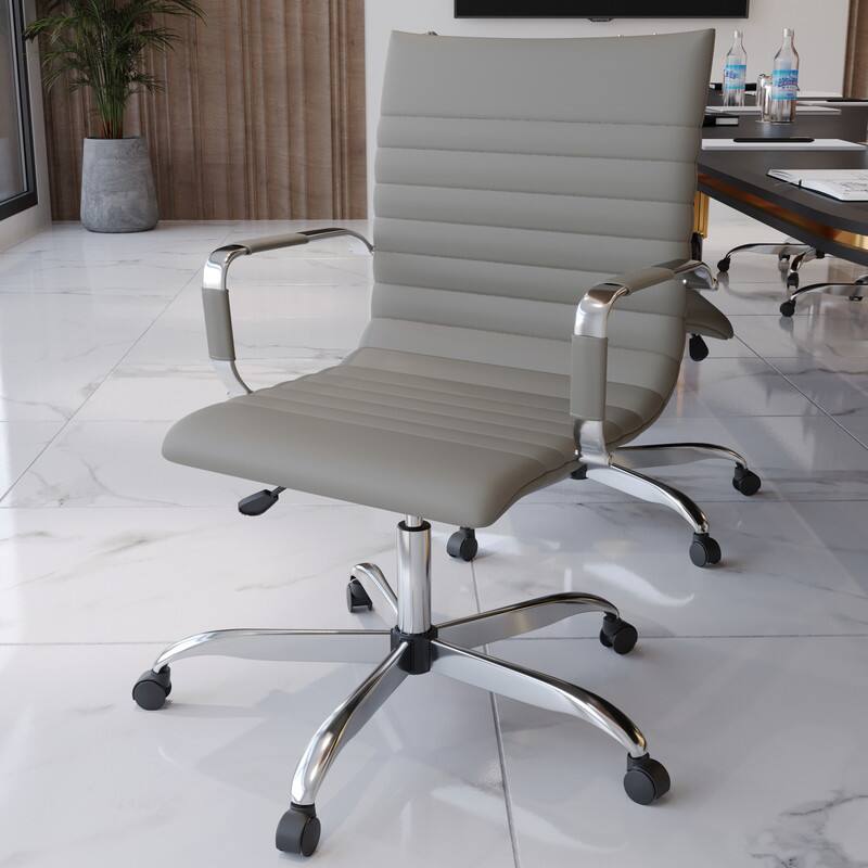 Angle. LeisureMod - Harris Mid-Back Leather Office Chair Adjustable Height Tilt Computer Task Chair with 360-Degree Swivel - Tan.