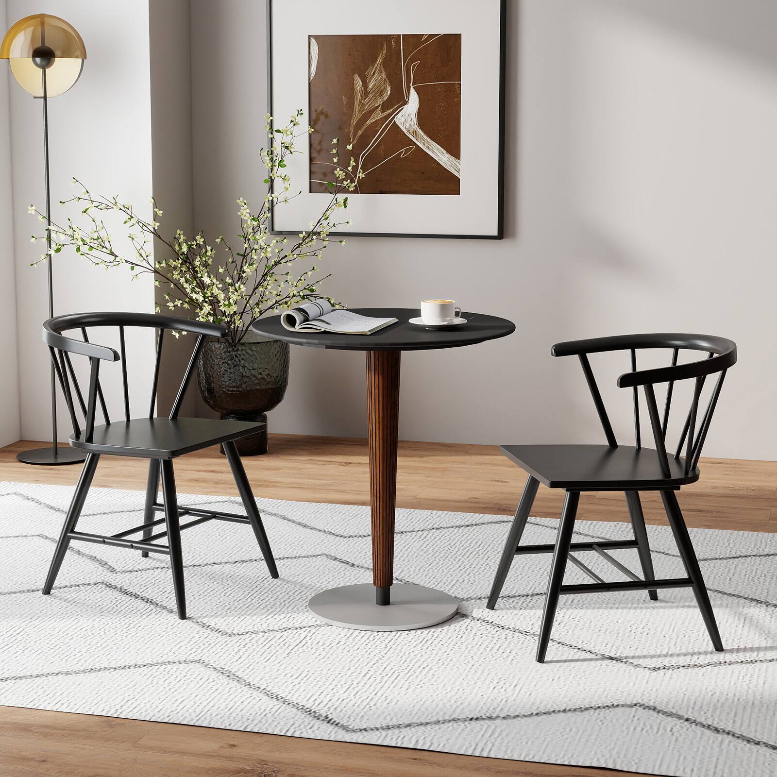 Alt View 4. Gymax - Gymax Windsor Dining Chair Set of 4 w/Rubber Wood Frame Curved Spindle Back & Armrest - Black.