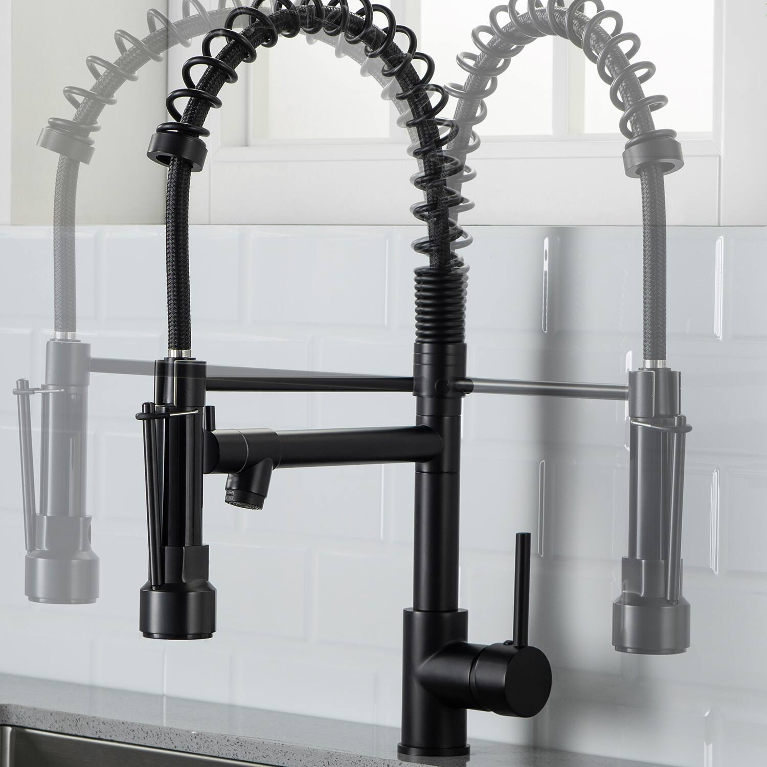 Back. TinyHomie - Commercial Black Kitchen Faucet Pull Down Sprayer Single Handle - Black.