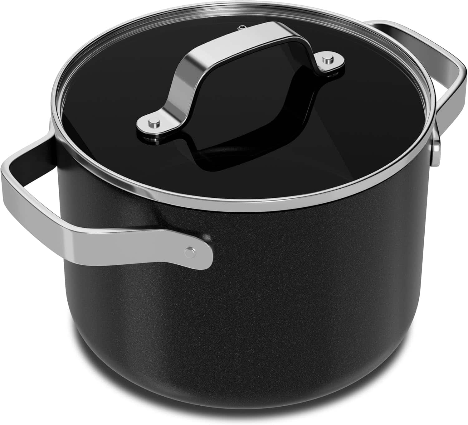 Bakken- Swiss - 3 Qt Aluminum Stock Pot, Nonstick Ceramic Coating, PTFE & PFAS Free, Oven Safe 500°F, SS Handles, Glass Lid - Black