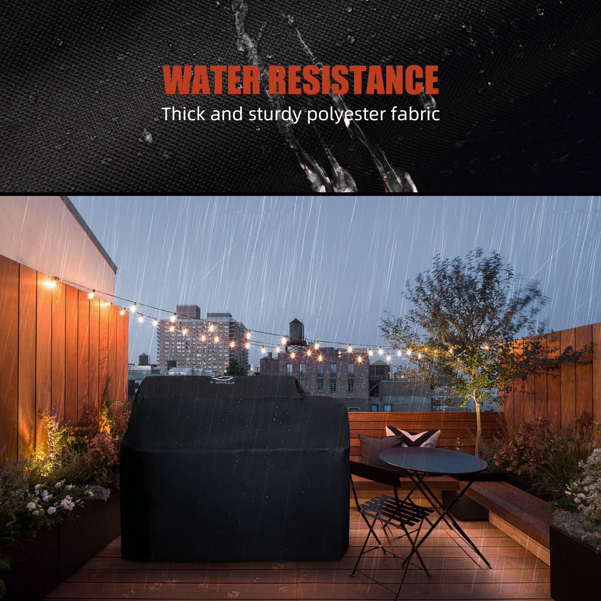 WATER RESISTANCE  
Thick and sturdy polyester fabric