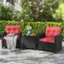 Alt View 2. Costway - 3 PCS Patio Furniture Set with Tempered Glass Coffee Table Washable Cushions - Red,Black.