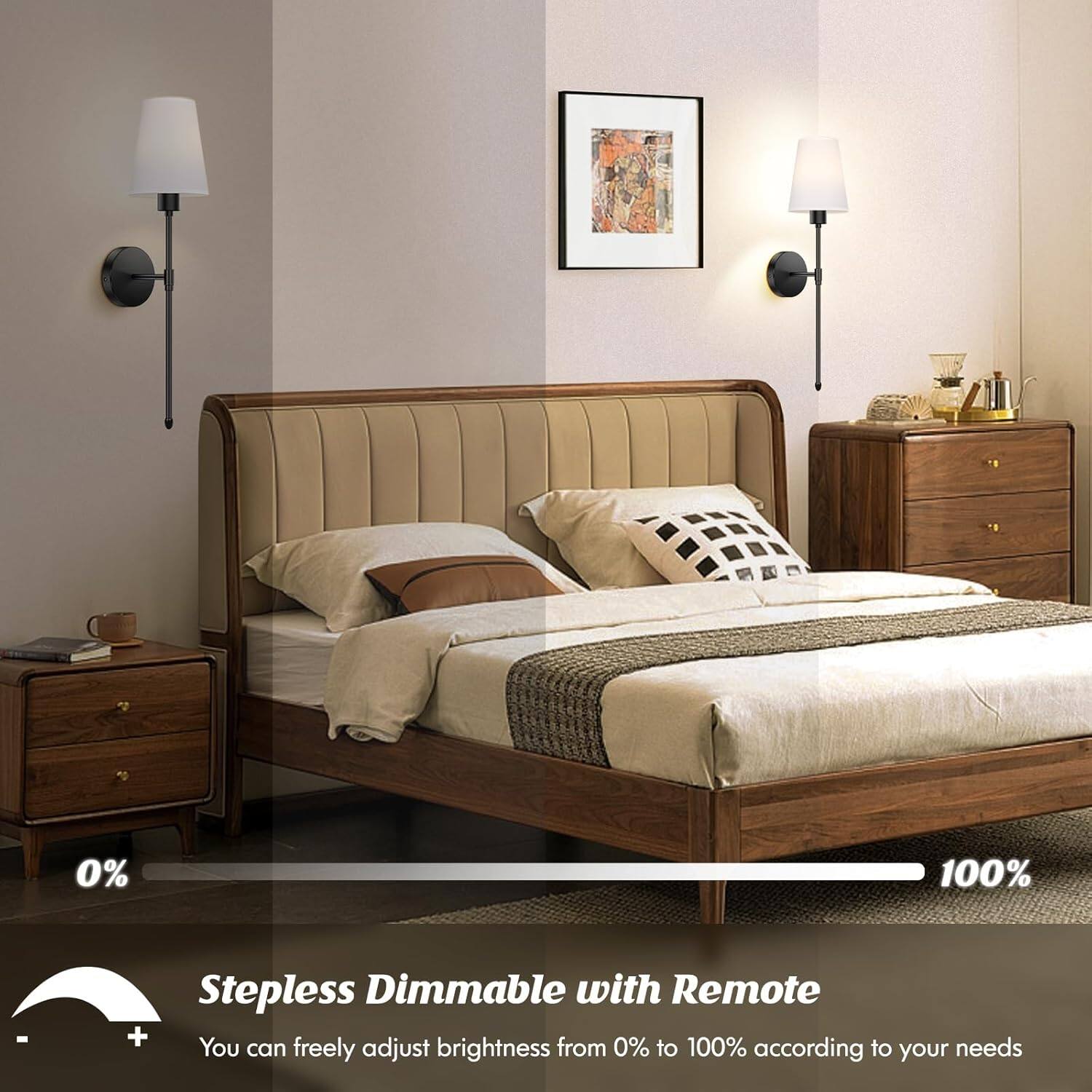 Stepless Dimmable with Remote  
You can freely adjust brightness from 0% to 100% according to your needs