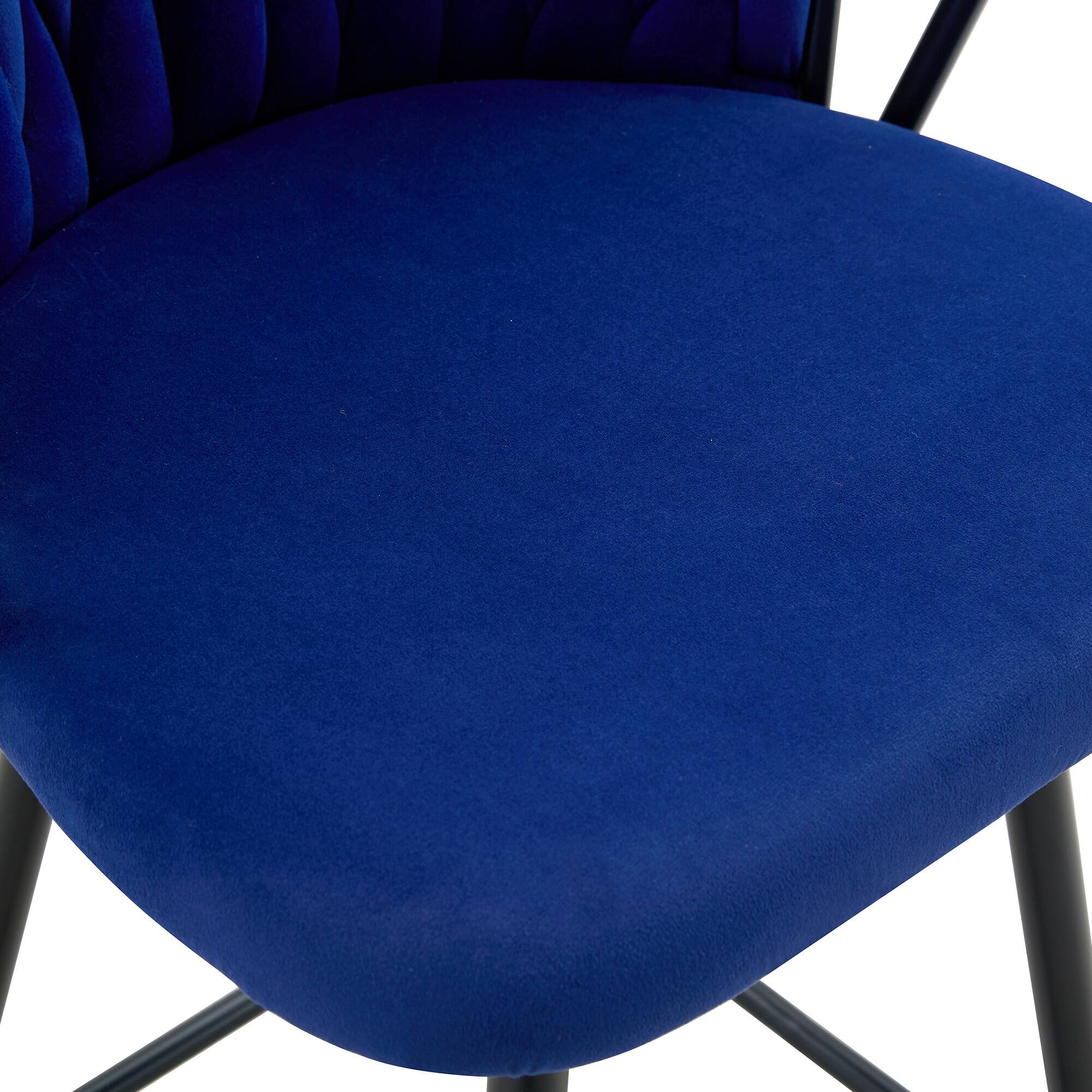 Alt View 9. Loheer - Loheer Counter Height Bar Stools Set of 2, Blue Velvet Bar Stools with Braided Back, Metal Frame, 3 ft - Black,Blue.