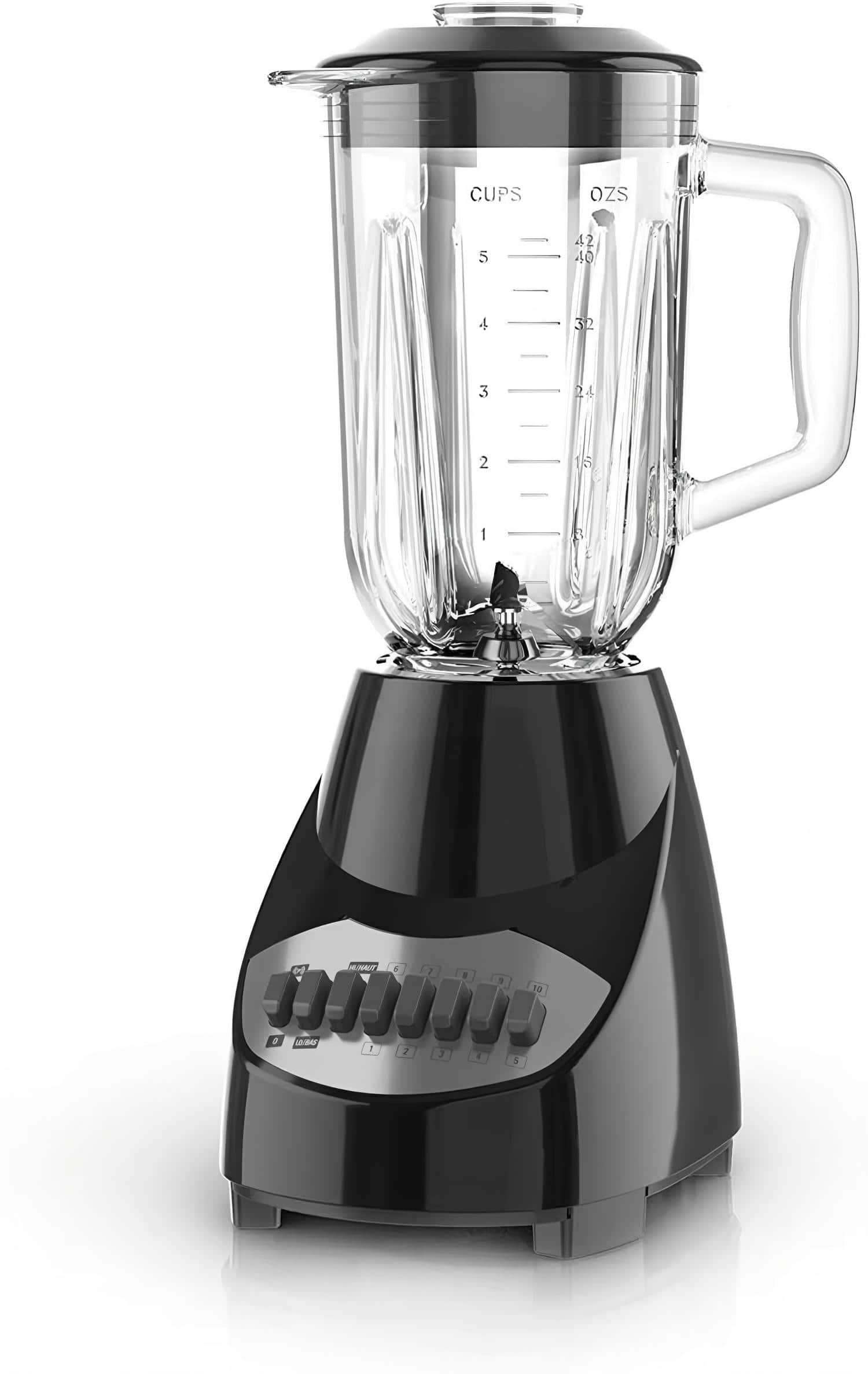 Luckbyte - Countertop Blender 6-Cup Glass Jar 10-Speed Black Blender - Silver