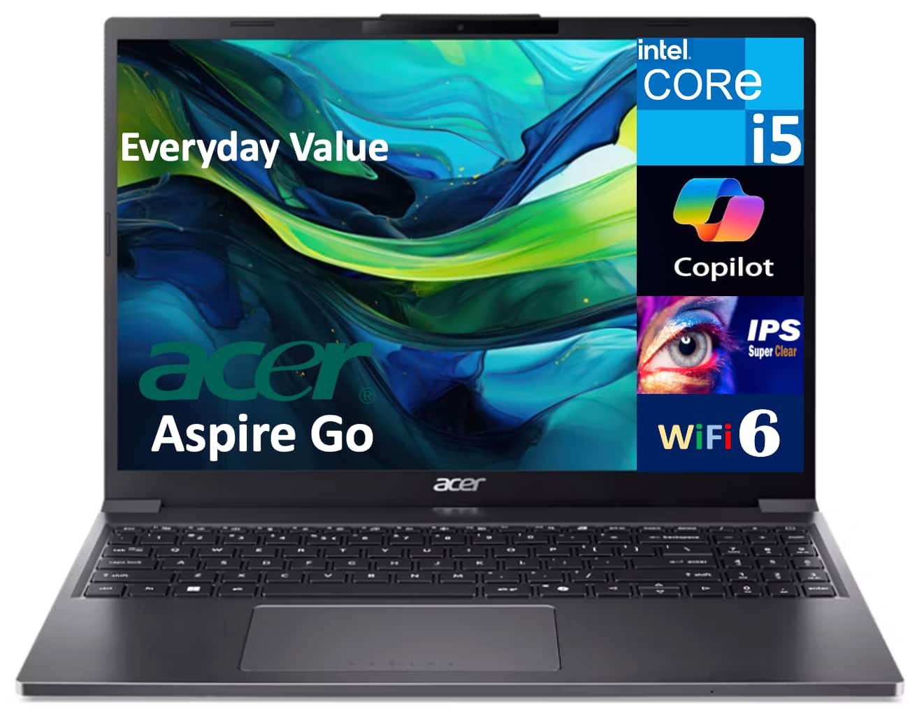 Everyday Value
intel CORE i5
Copilot
acer Aspire Go
IPS Super Clear
WiFi 6
