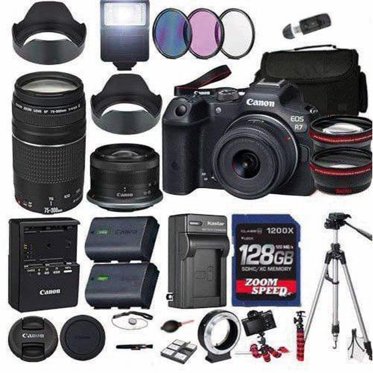 Bundle Canon EOS R7 Mirrorless Camera with 18 45mm and 75 300mm