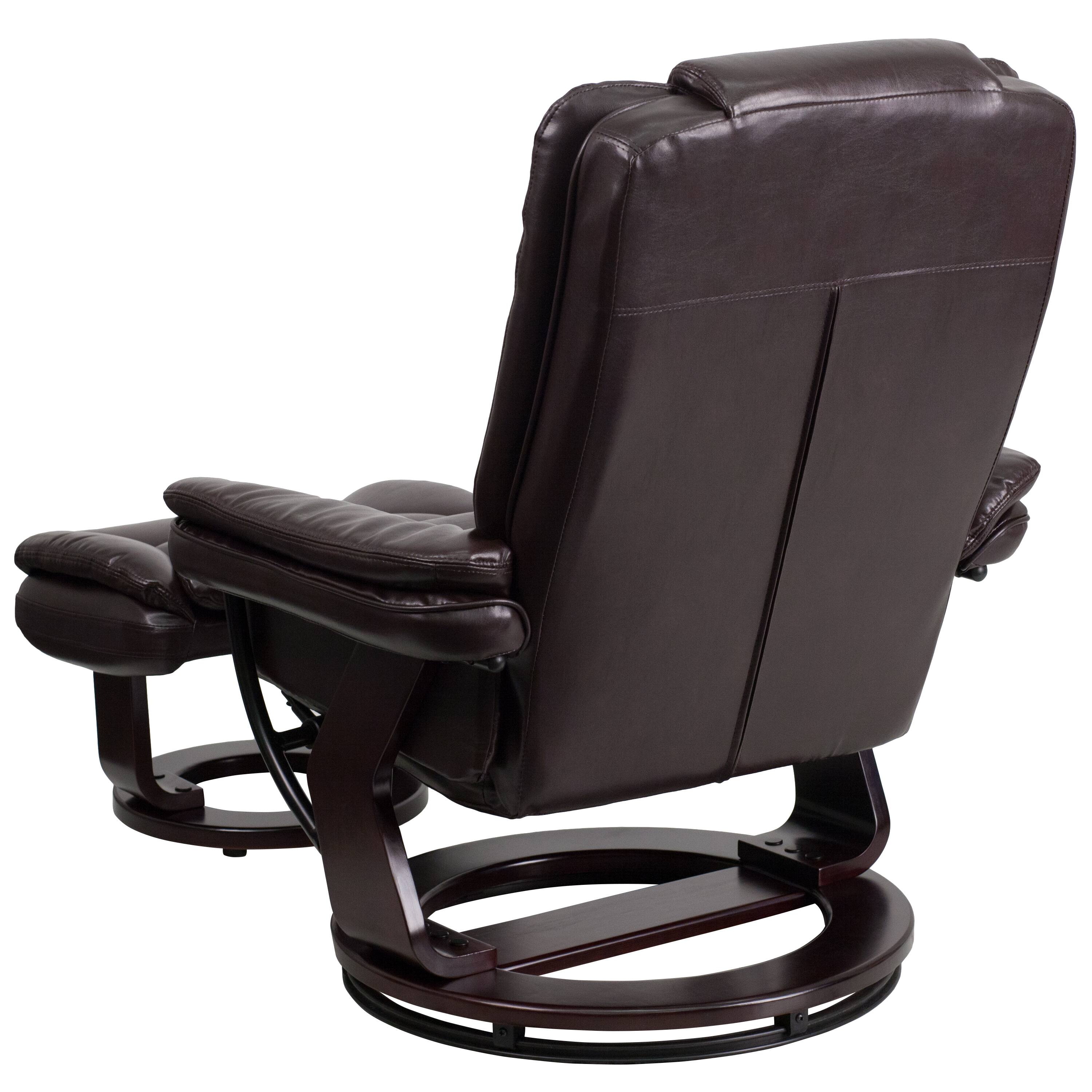 Alt View 14. Alamont Home - Bali Brown LeatherSoft Multi-Position Recliner &Ottoman w/Swivel Mahogany Wood Base - Brown.