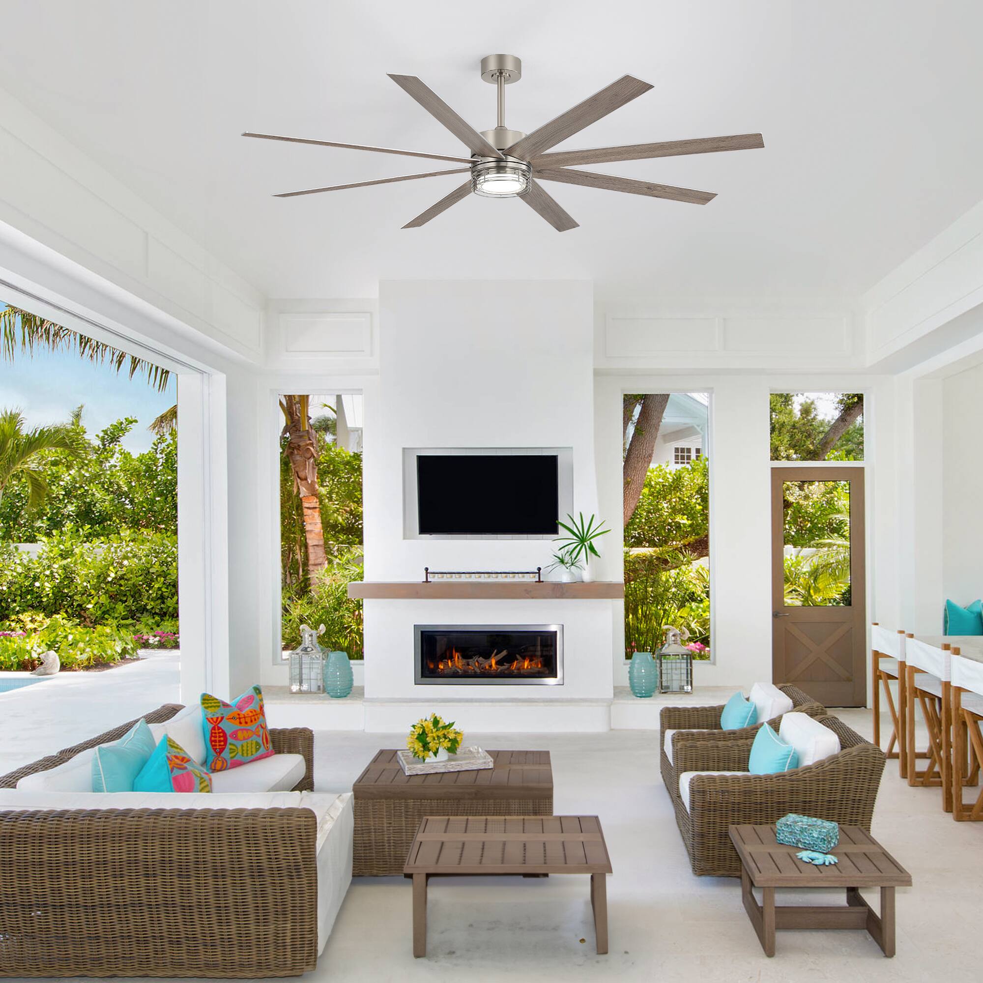 Alt View 2. Breezary - 72-Inch Modern Ceiling Fan with Dimmable 3-Color LED Light 8 Blades DC Motor Remote Timer Downrod Mount - 72-inch White.