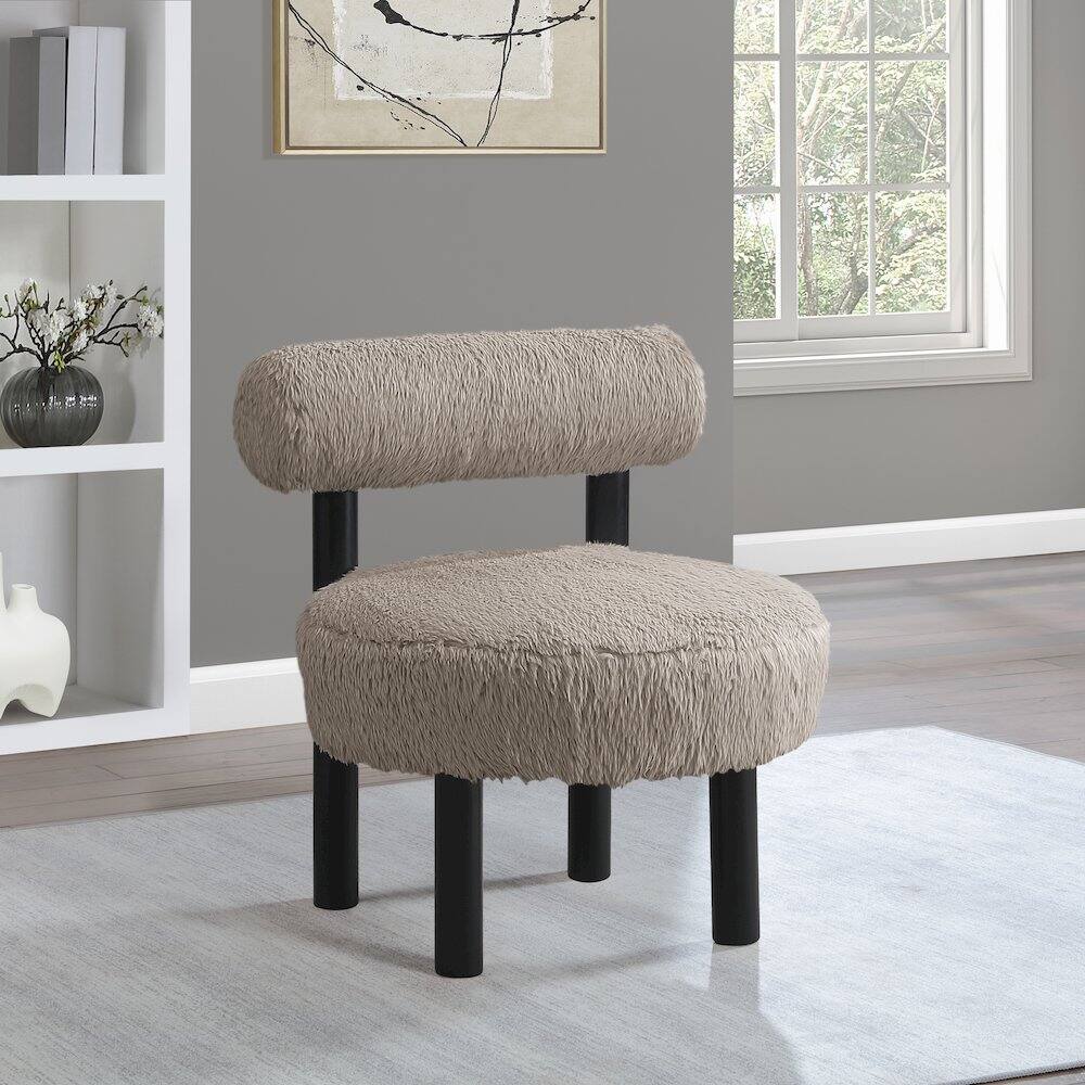 Alt View 3. Meridian Furniture - Ambre Beige Vegan Shearling Fabric Upholstered Accent Chair - Black.