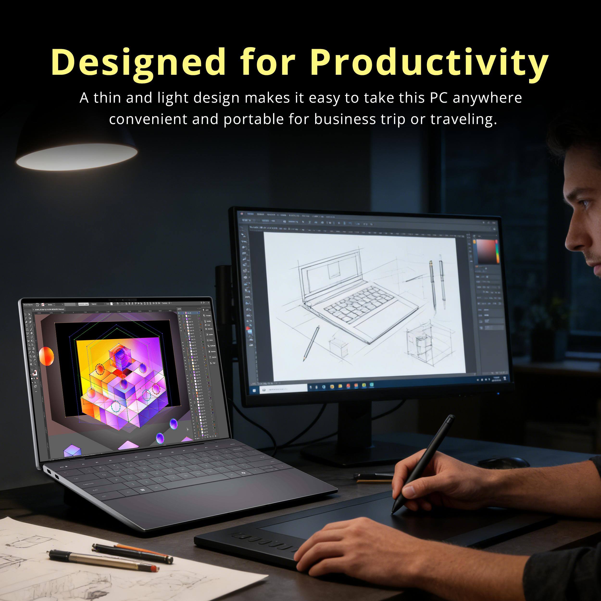 Designed for Productivity

A thin and light design makes it easy to take this PC anywhere convenient and portable for business trip or traveling.