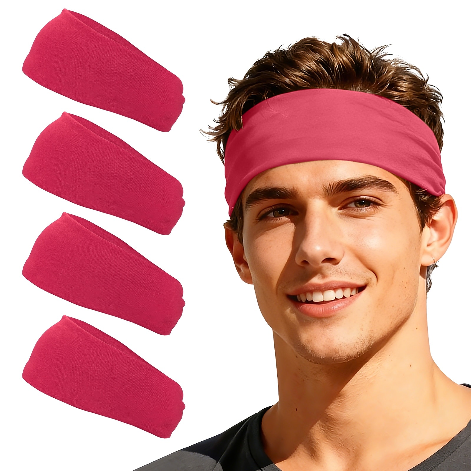 Unique Bargains - Sport Headbands for Men & Women, Stretchy Sweatband Absorbent Headbands, 4pcs - For Yoga/Sports/Running/Fitness/Cycling - Rose Red price history on PriceWatchPro