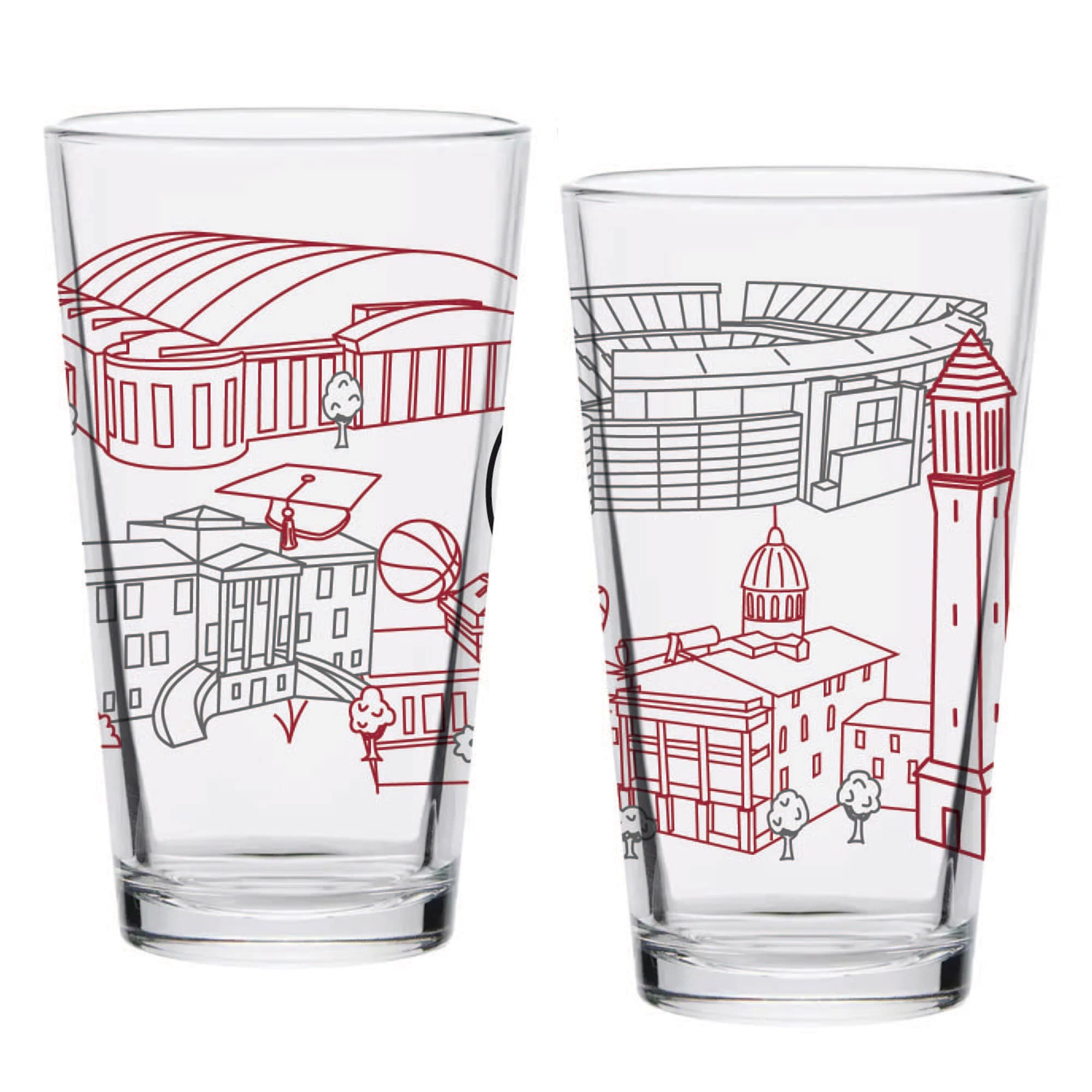 Alt View 1. Indigo Falls - Alabama Crimson Tide Two-Pack 16oz. Campus Line Art Pint Glass Set - Multicolor.