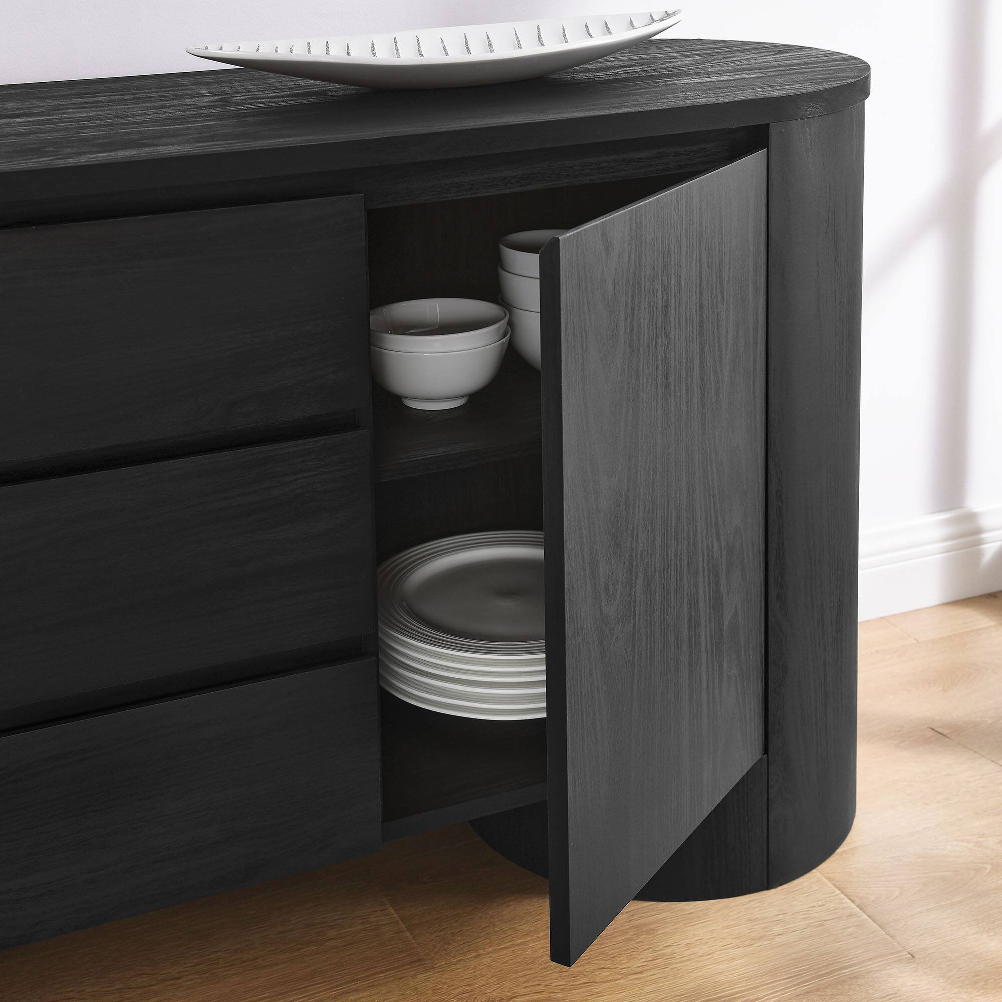 Alt View 2. Modway - Duval 71" Rounded Sideboard Storage Cabinet by Modway - Black.