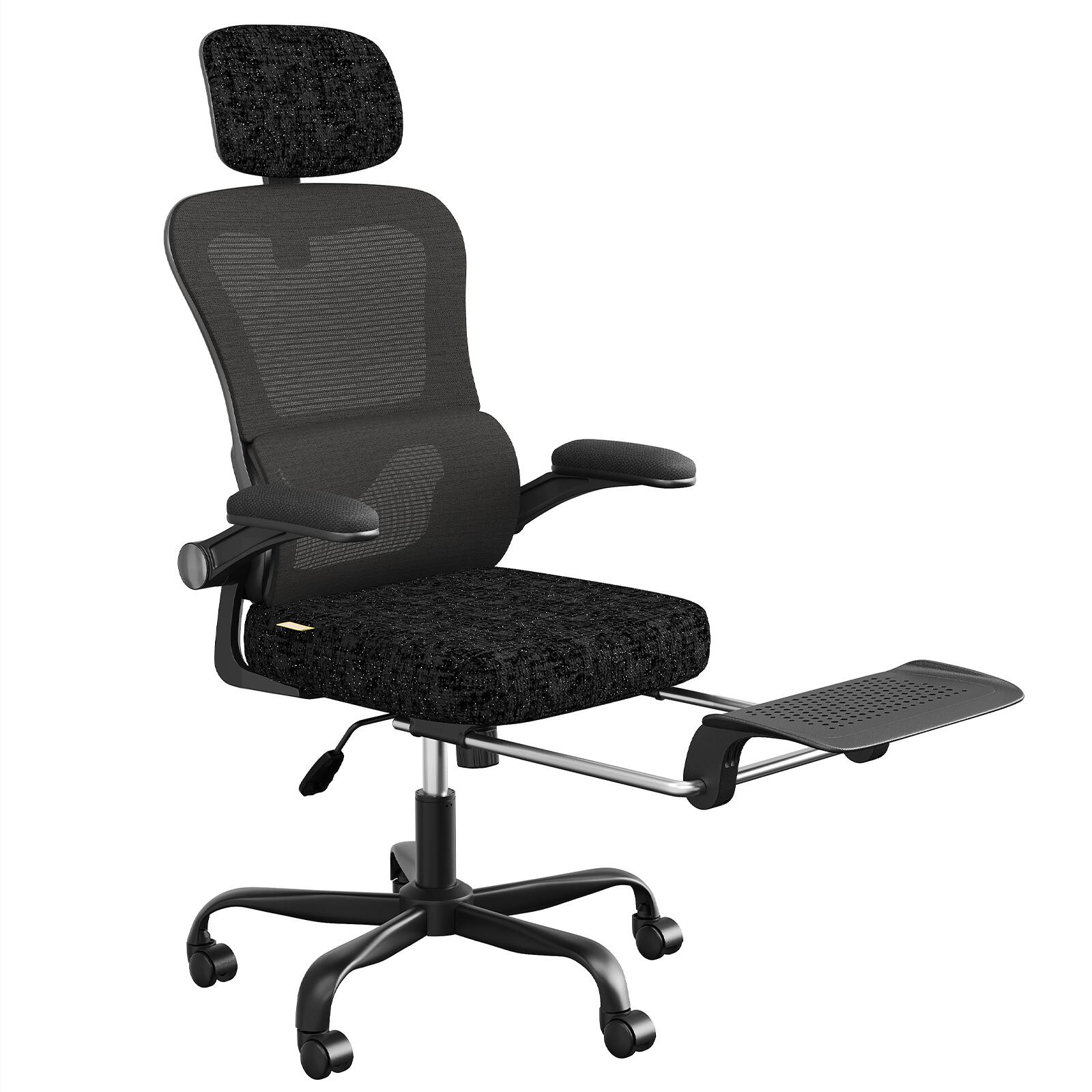 Alt View 5. Pinmoco - Ergonomic Office Chair with Headrest and Footrest, Breathable Mesh Desk Chair with Flip-Up Armrests for Home Office - Black Fabric.