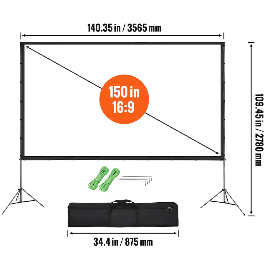 159 Inch Projector Screen VEVOR Projector Screen with Stand, 150 inch 16:9 4K 1080 HD Outdoor ...