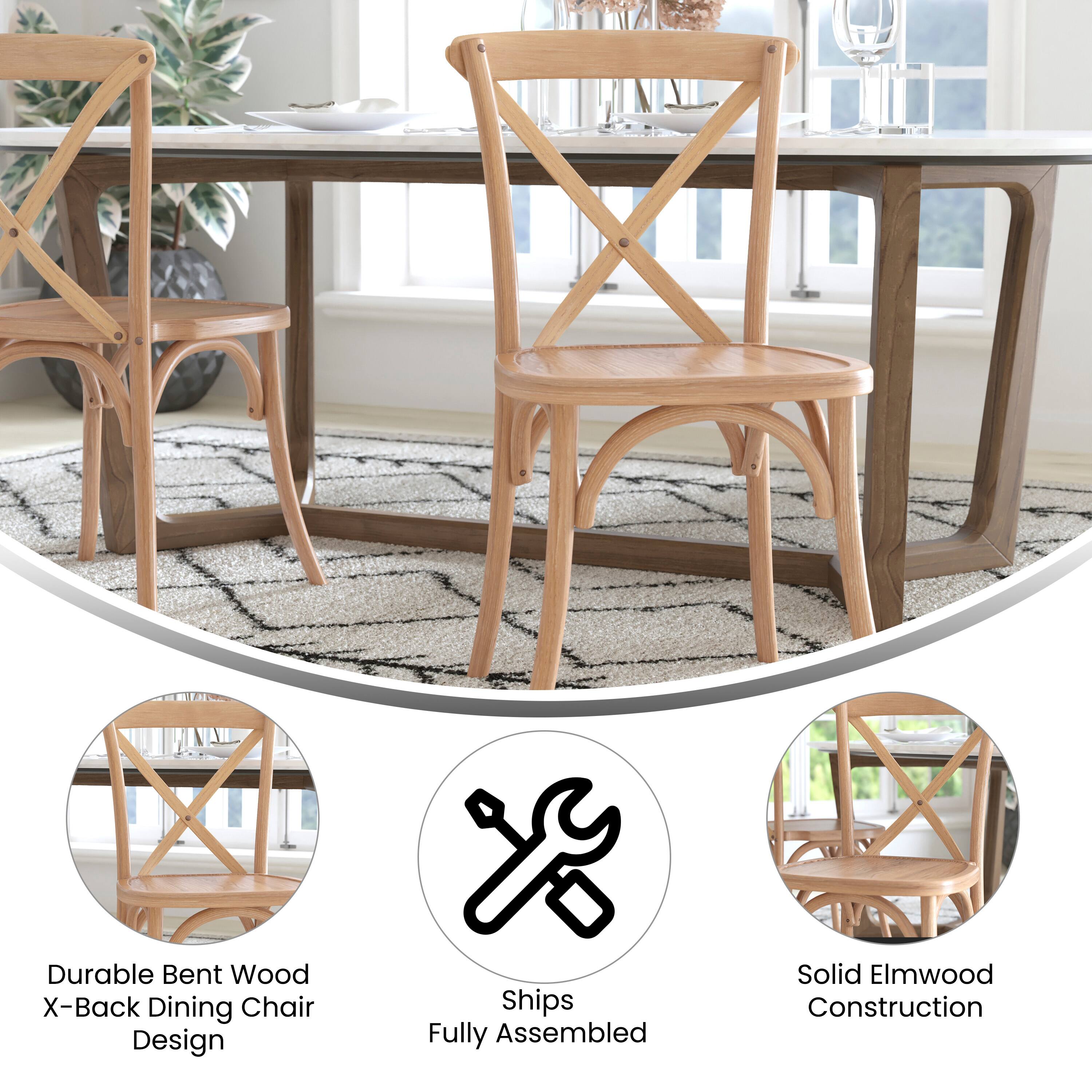Durable Bent Wood X-Back Dining Chair Design  
Ships Fully Assembled  
Solid Elmwood Construction