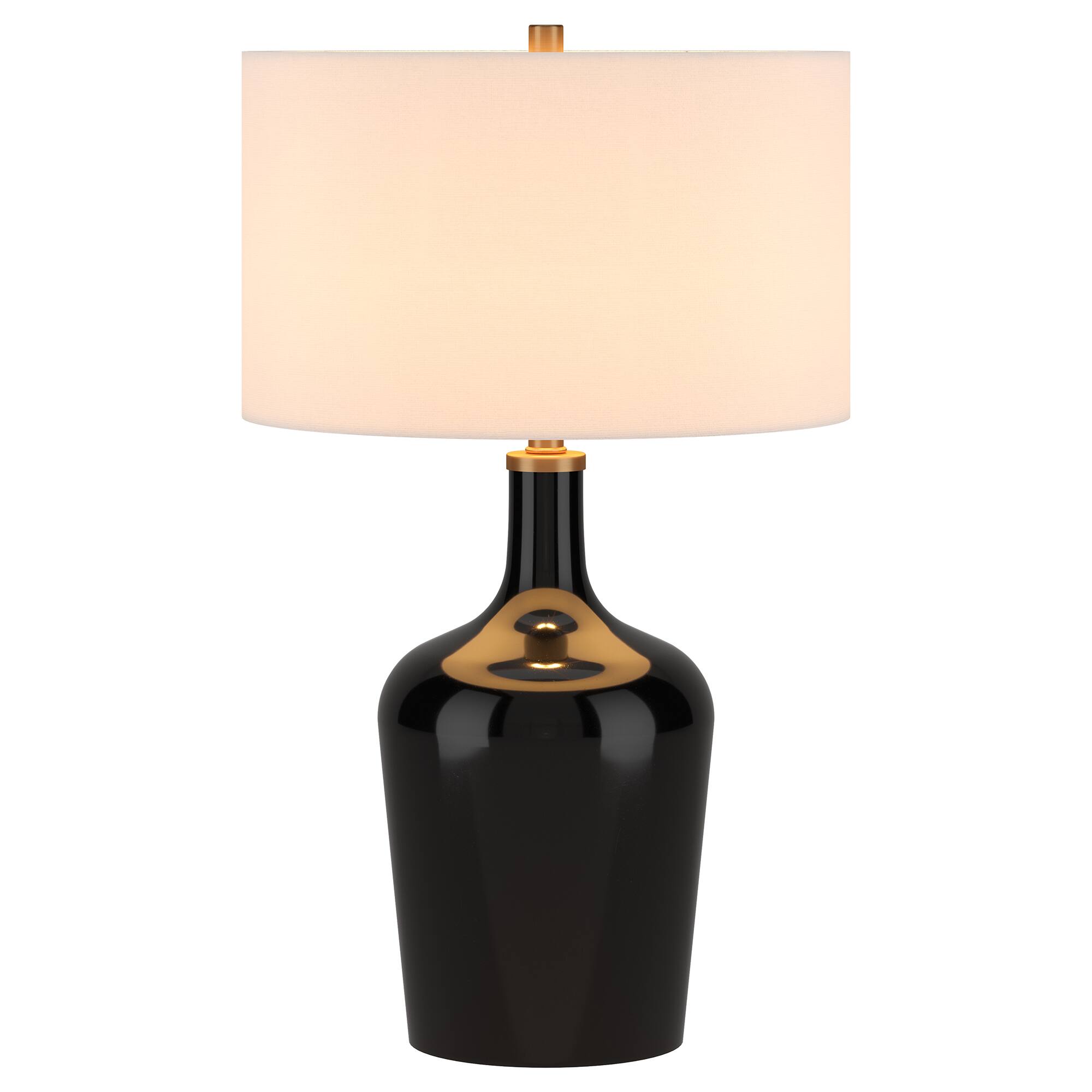 Alt View 5. Hudson&Canal - Sebago 25" Tall Table Lamp with Fabric Shade in Black/White - Black.