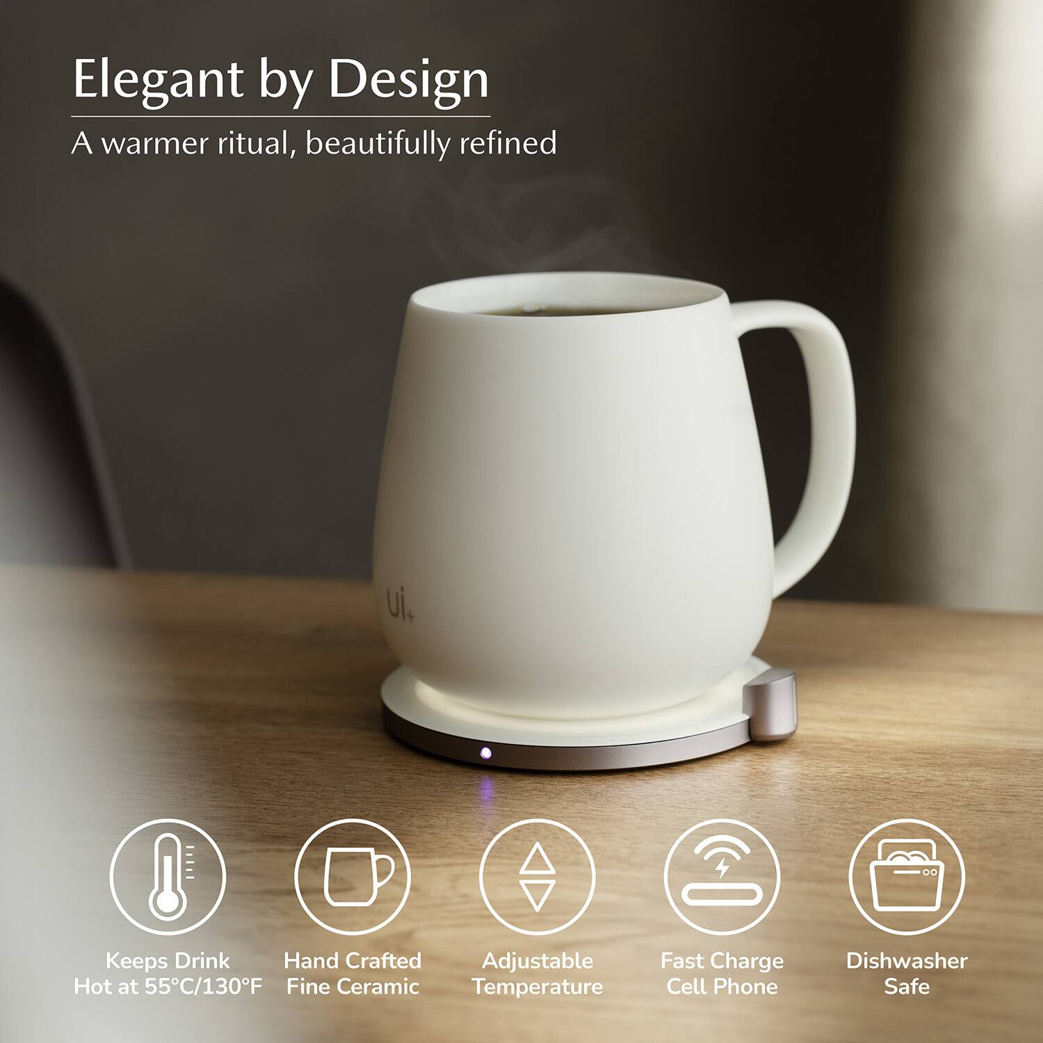 Furnace Ui Design OHOM Ui+ Self Heating Mug Set, 18 oz Ceramic Coffee Mug with ...