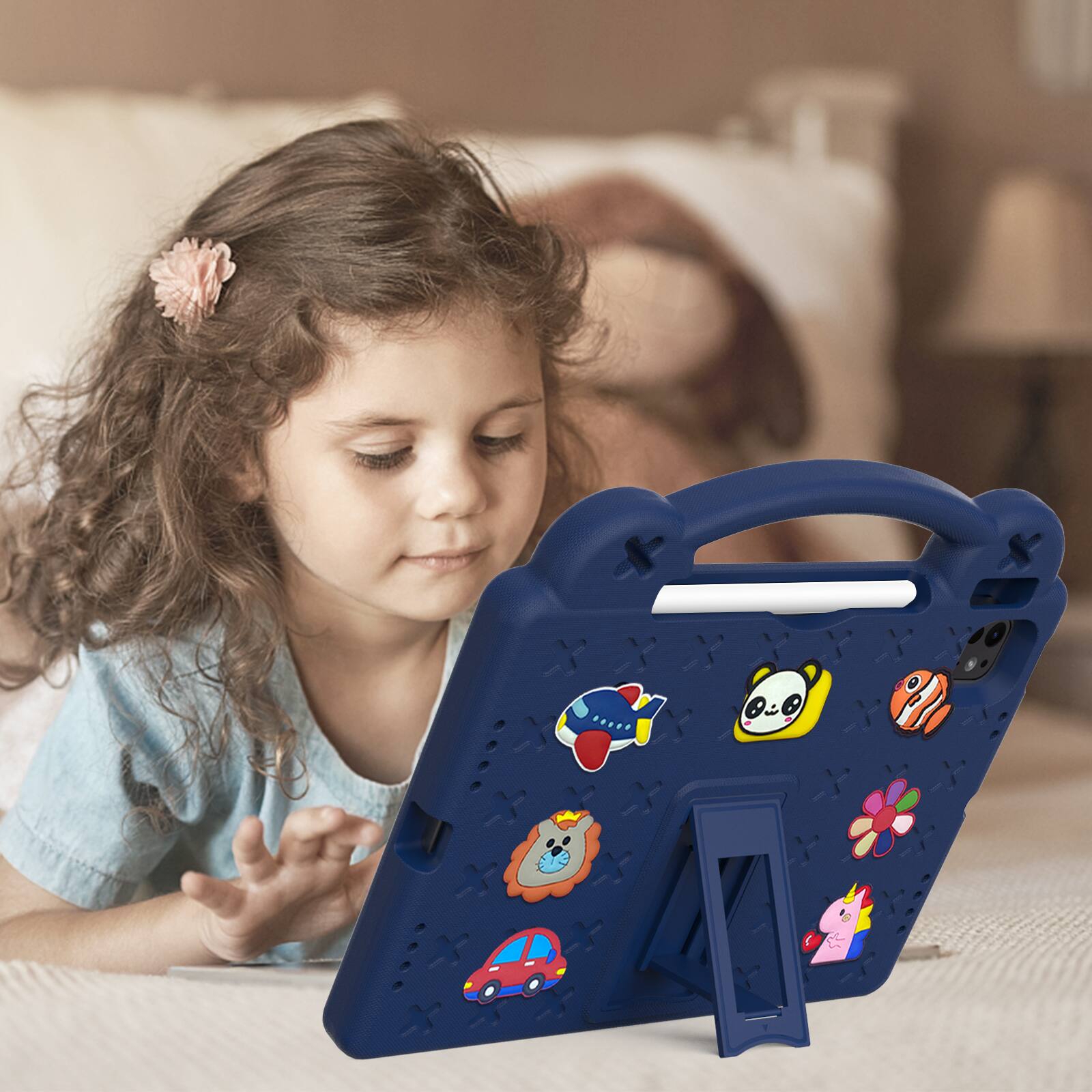 Alt View 4. UUCOVER - Kids Case for iPad Air 11-inch M4 M3 M2 (2026/2025/2024),Shockproof EVA Case Handle Adjustable Stand Cover - Navyblue.