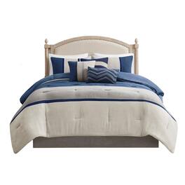 Gracie Mills - Kimberly 7-Piece Contemporary Microsuede Comforter Set - Blue