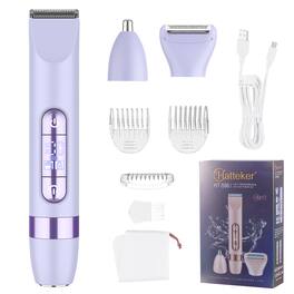 HATTEKER - 4-in-1 Women’s Electric Razor, Dual-Head Body & Facial Hair Trimmer, IPX7 Waterproof Bikini, Nose & Eyebrow - purple