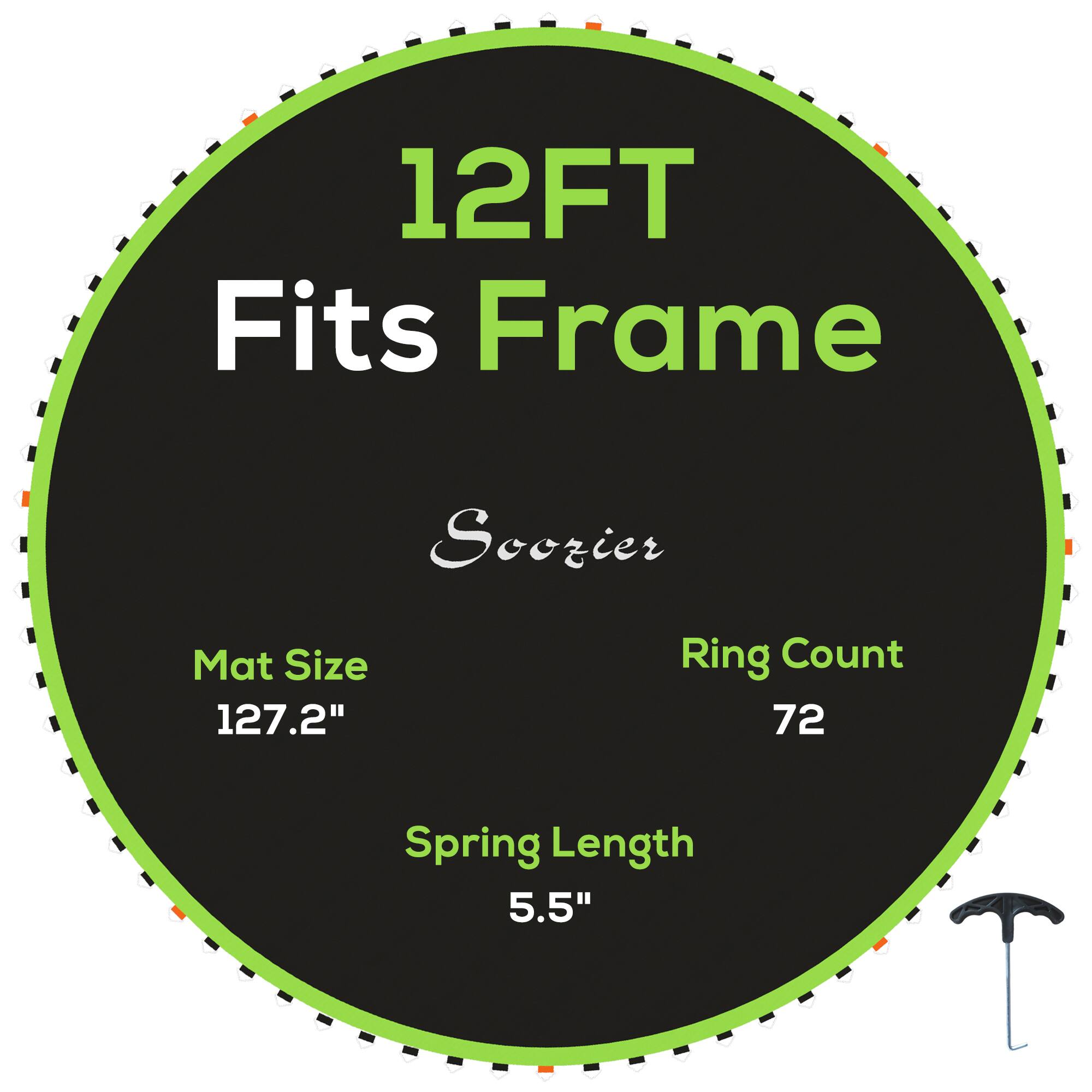 Soozier - Trampoline Replacement Mat, Fits 12' Trampoline with 72 V Hooks, 5. 5" Springs, Trampoline Mat with 8 Rows of Stitching - Green