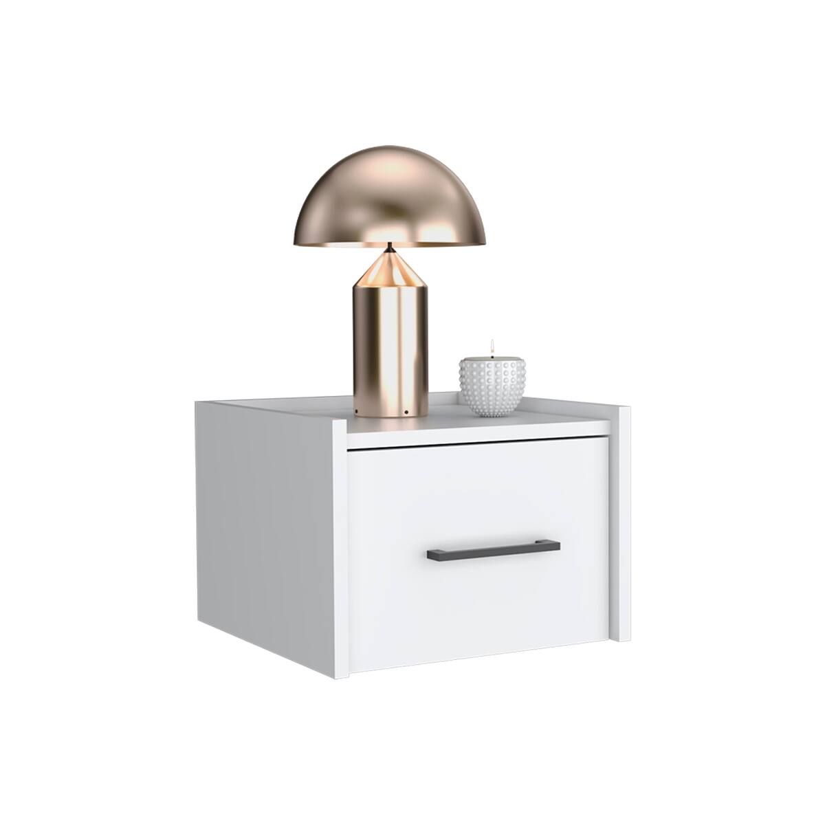 Left. Loheer - Loheer White Floating Nightstand with Drawer, Wall Mounted Space Saving Bedside Table - White.