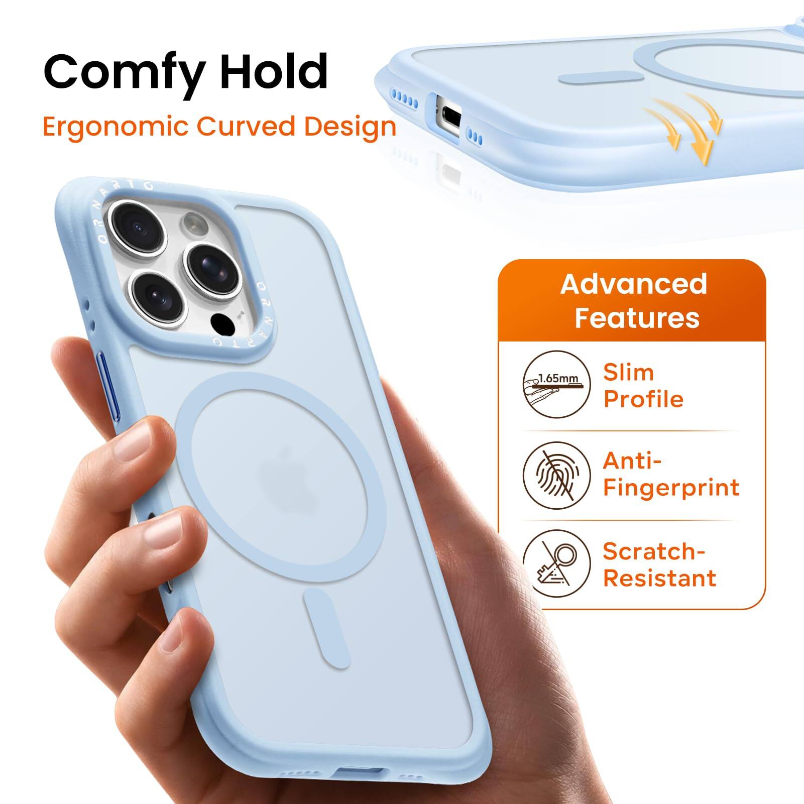 Comfy Hold  
Ergonomic Curved Design  

Advanced Features  
1.65mm Slim Profile  
Anti-Fingerprint  
Scratch-Resistant
