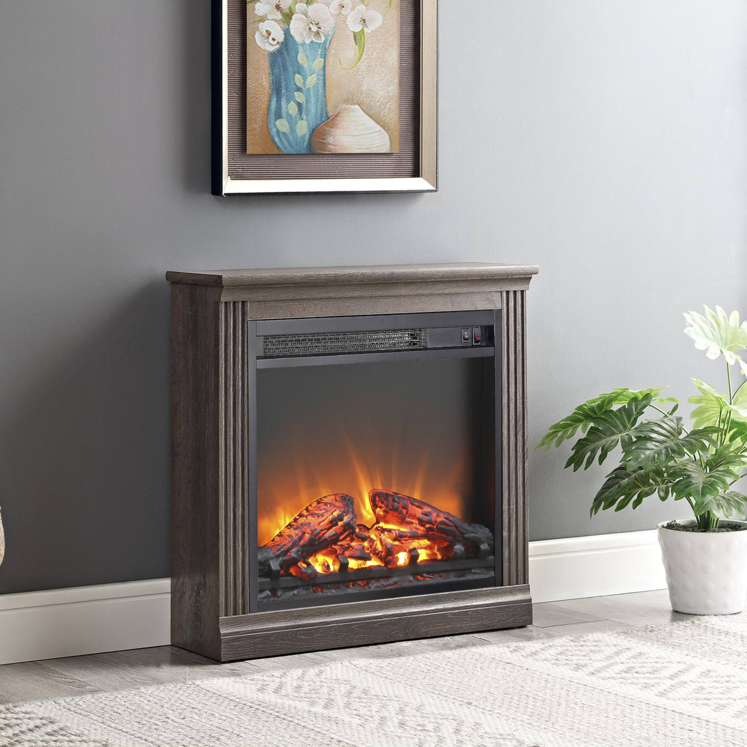 Angle. Mondawe - 18" Ultra-Thin Electric Fireplace Insert with Realistic Flame and Overheat Protection - Black.