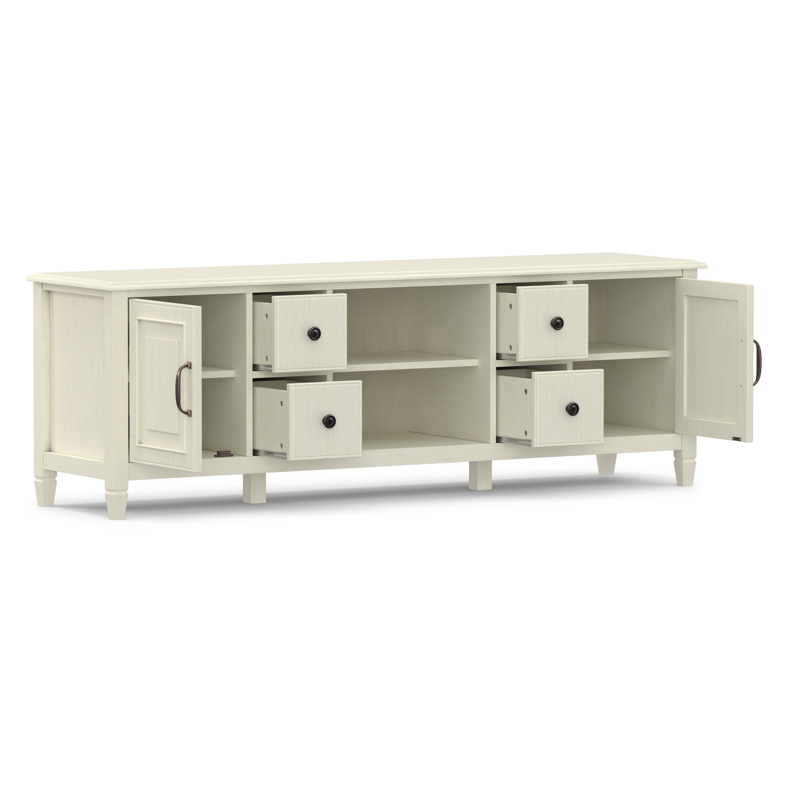 Back. Simpli Home - Connaught 72W Low TV Stand with Drawers, Doors and Shelves - Antique White.