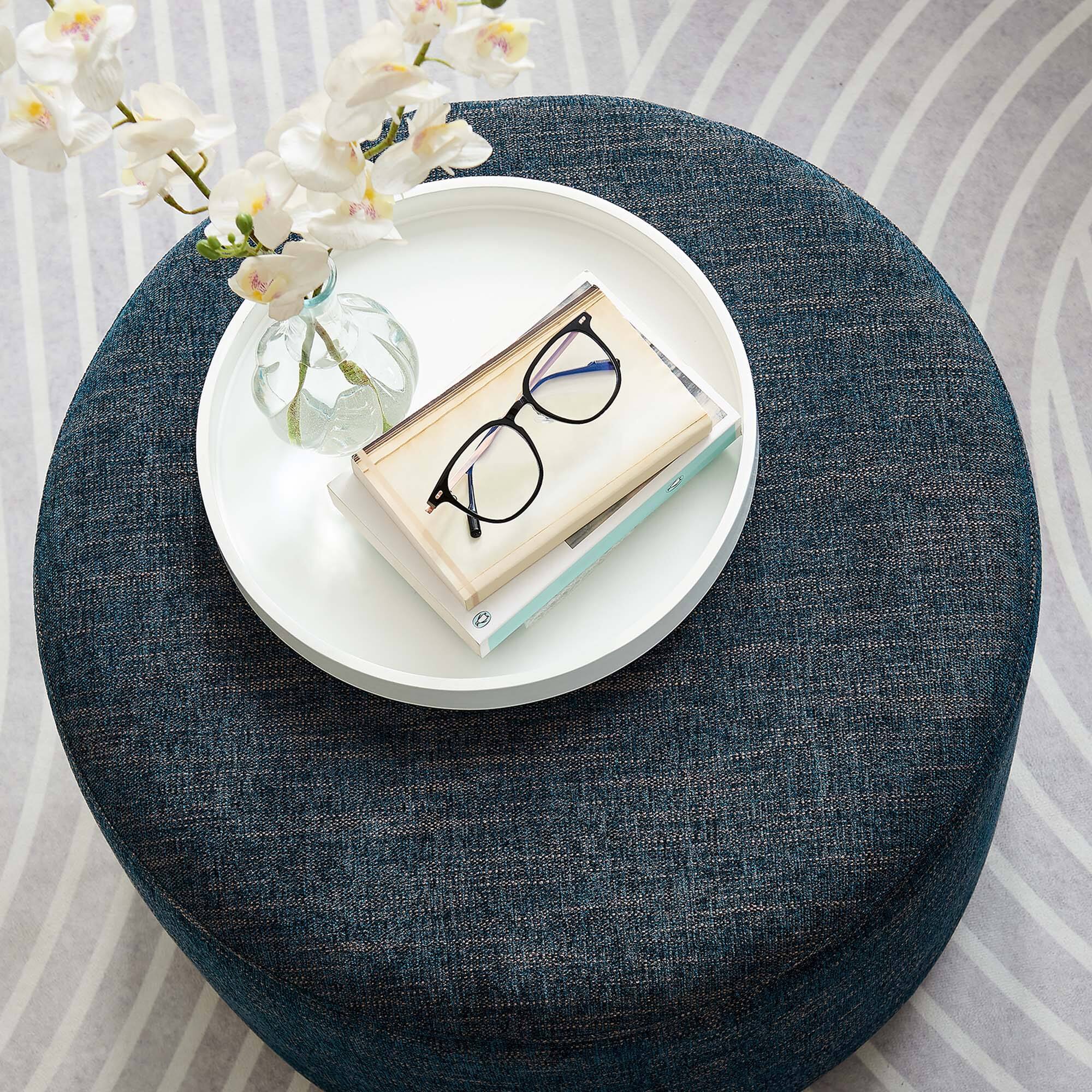 Alt View 2. Modway - Callum Large 23" Round Woven Heathered Fabric Upholstered Ottoman by Modway - Heathered Weave Azure.