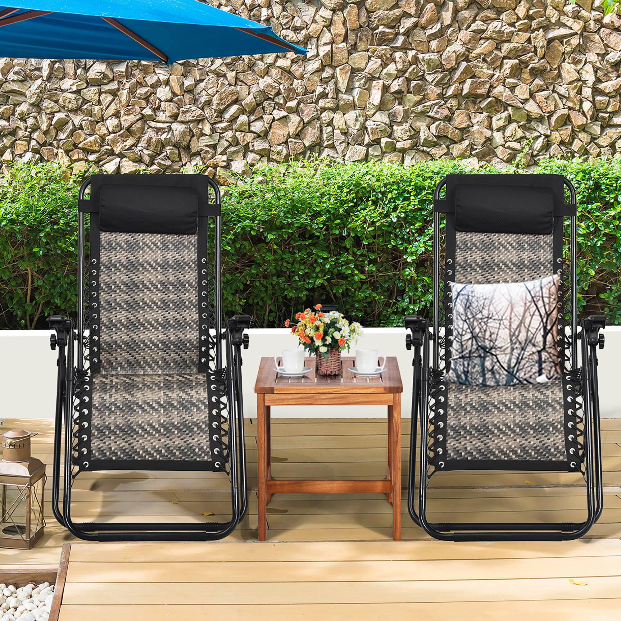 Alt View 1. Costway - Costway 2PCS Patio Rattan Zero Gravity Lounge Chair Folding Recliner Headrest - Mix  Grey.