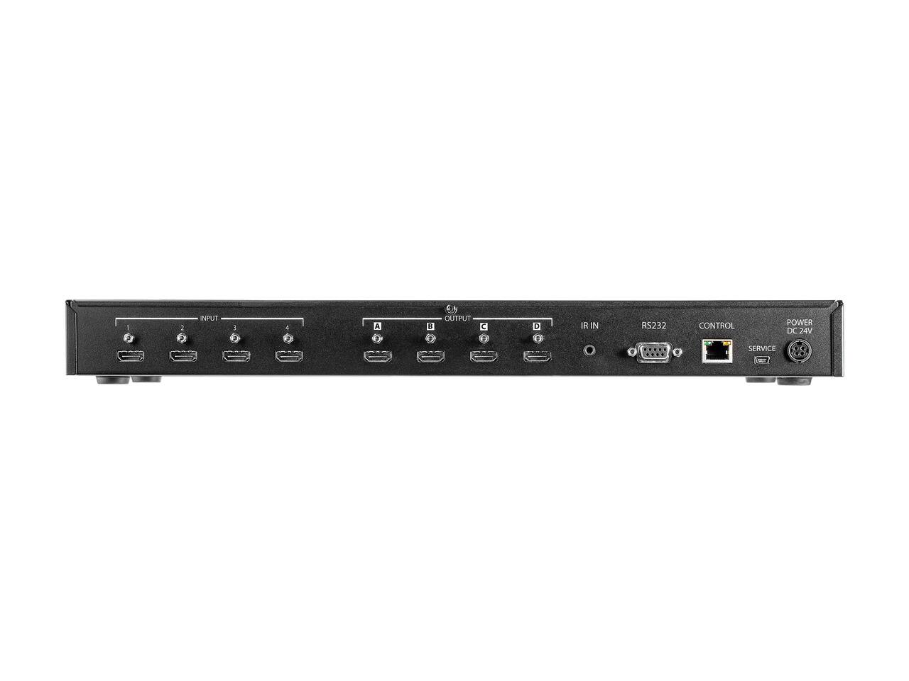 INPUT
1 2 3 4
A B C D
IR IN
OUTPUT
RS232
CONTROL
POWER DC 24V
SERVICE