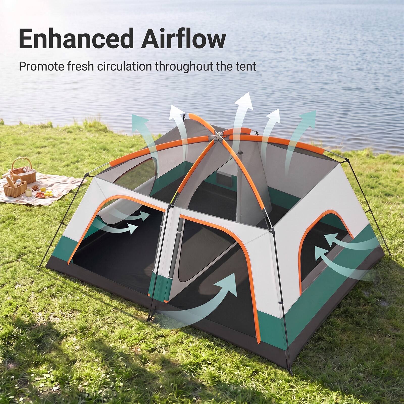 Enhanced Airflow  
Promote fresh circulation throughout the tent
