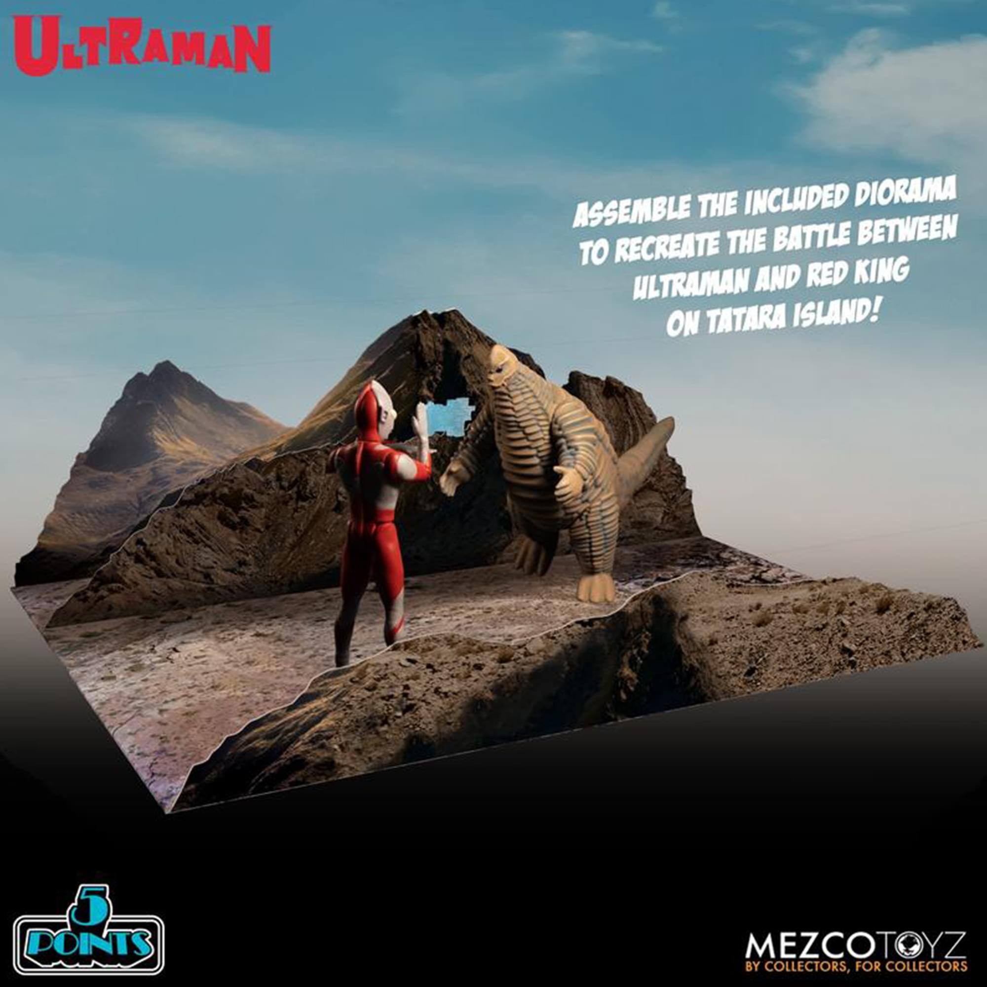 ULTRAMAN THE INCLUDED DIORAMA ASSEMBLE TO RECREATE THE BATTLE BETWEEN ULTRAMAN AND RED KING ON TATARA ISLAND! 5 POINTS MEZCOTOYZ BY COLLECTORS, FOR COLLECTORS