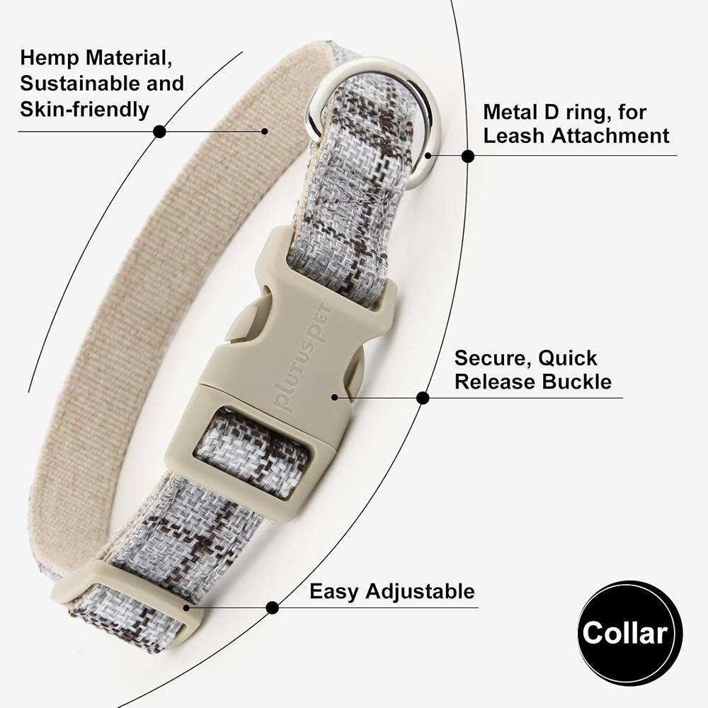 - Hemp Material, Sustainable and Skin-friendly
- Metal D ring, for Leash Attachment
- Secure, Quick Release Buckle
- Easy Adjustable
- Collar