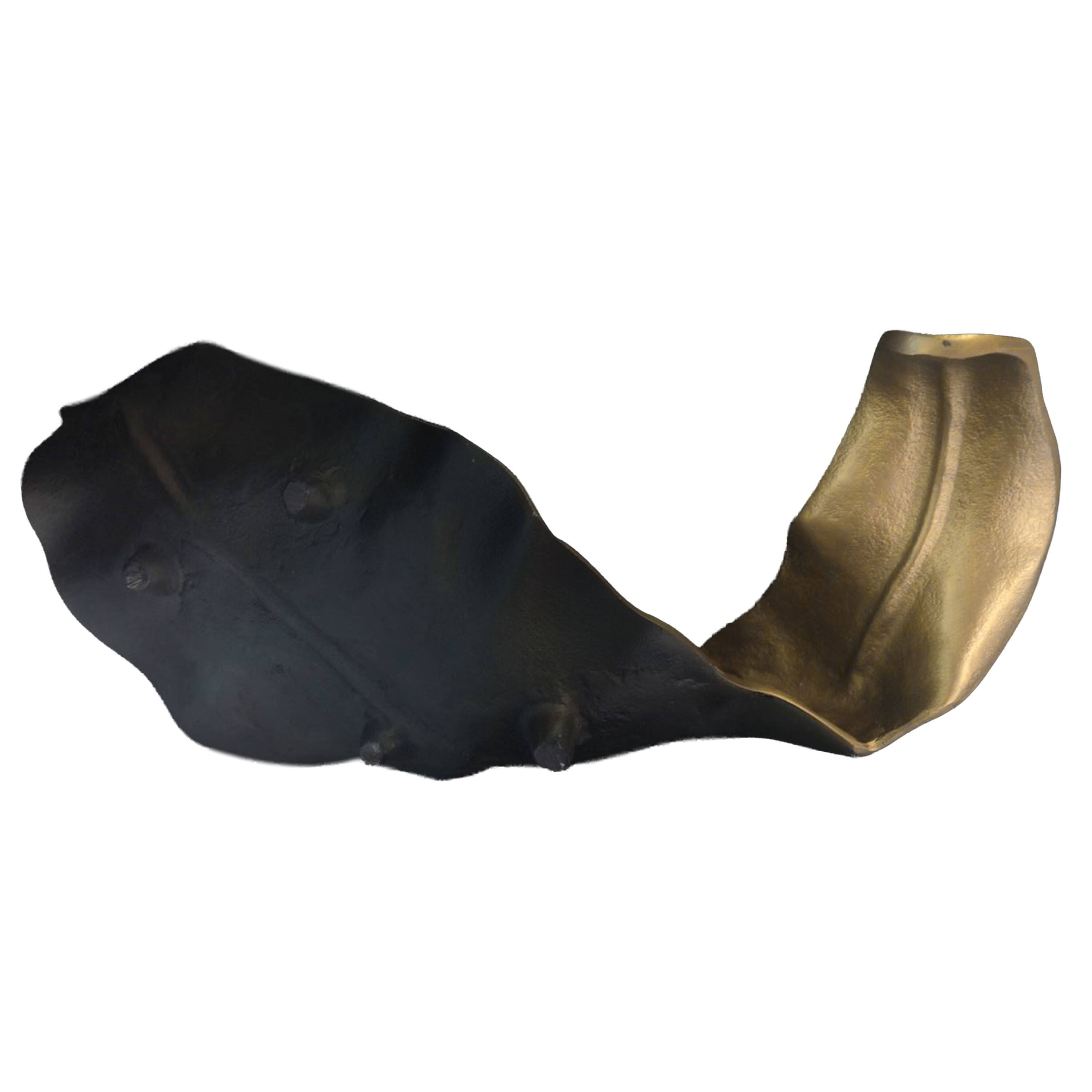 Back. Manhattan Lane - Lica 19 Inch Twisted Leaf Sculpture Table Decor, Antique Gold and Black Finish, Handcrafted Metal - Black, Gold.