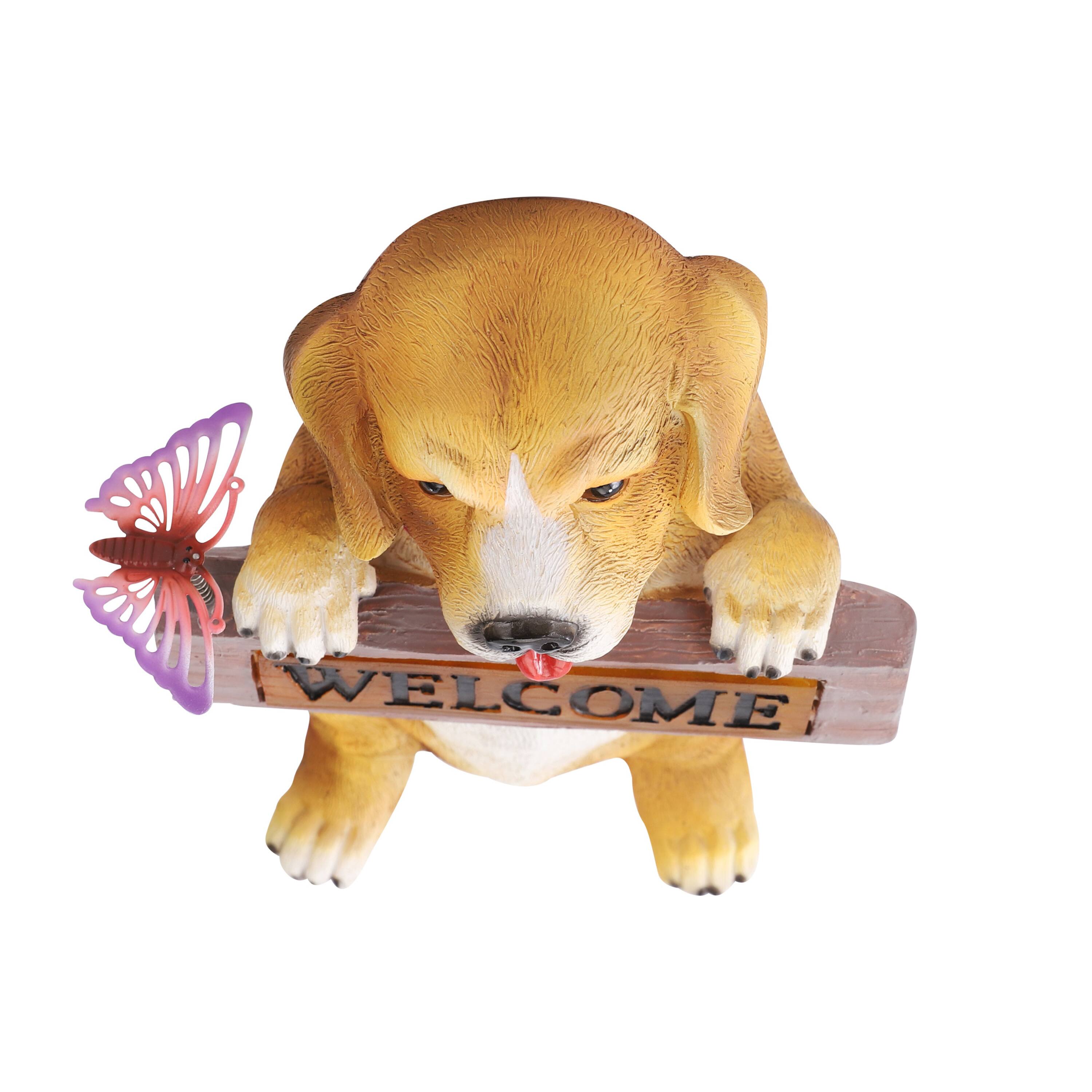 Alt View 6. Techko - Barkley the Greeting Puppy Solar Outdoor Garden Statue with Integrated LED Light.