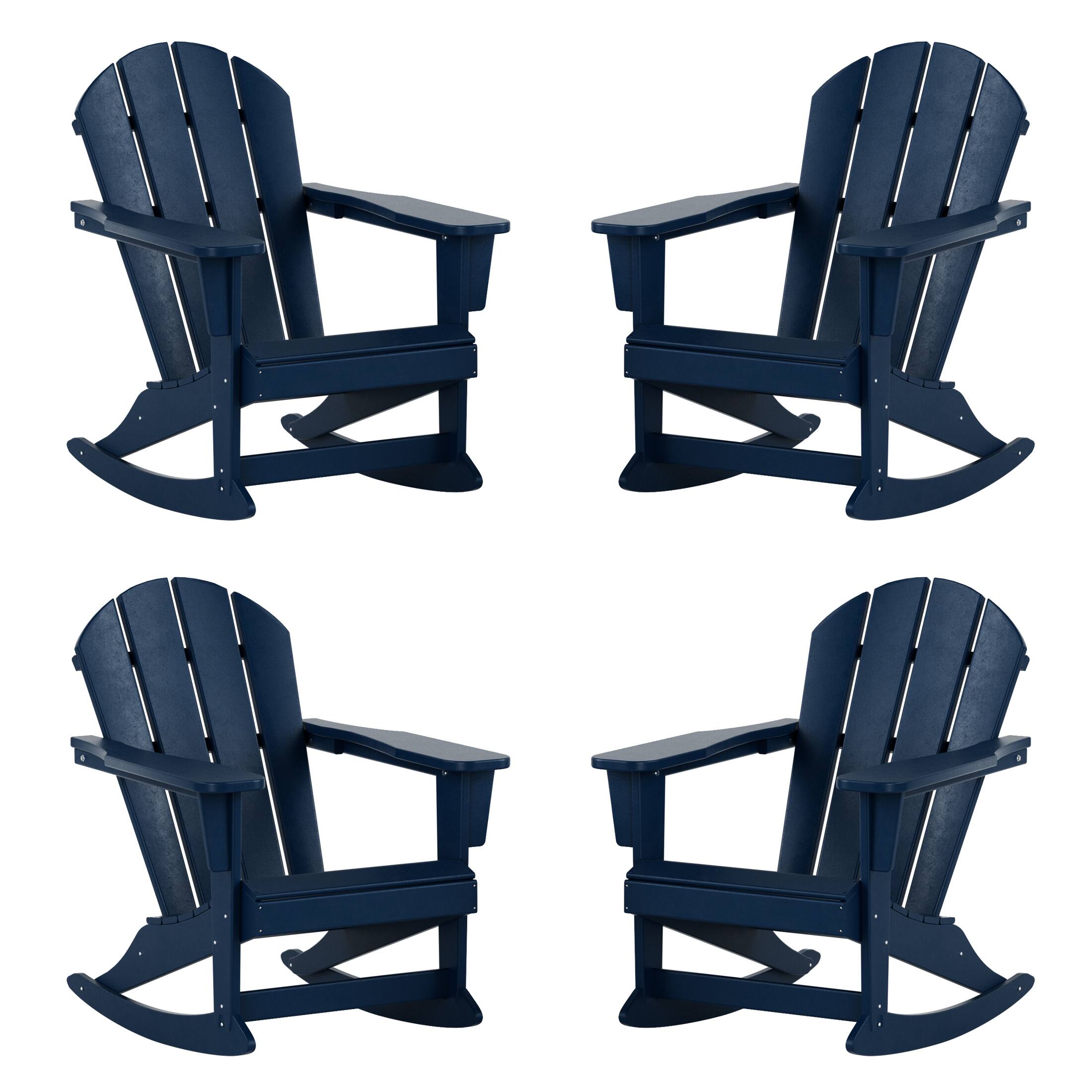 WestinTrends - Malibu Outdoor Patio Porch Rocking Adirondack Chair (Set of 4) - Navy Blue
