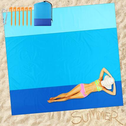 Front. Cedar Assembly - Extra Large Beach Blanket Sandproof Waterproof X 9 Ft Mat For 2-8 Adults Oversized Quick Drying Outdoor Pic... - Blue.