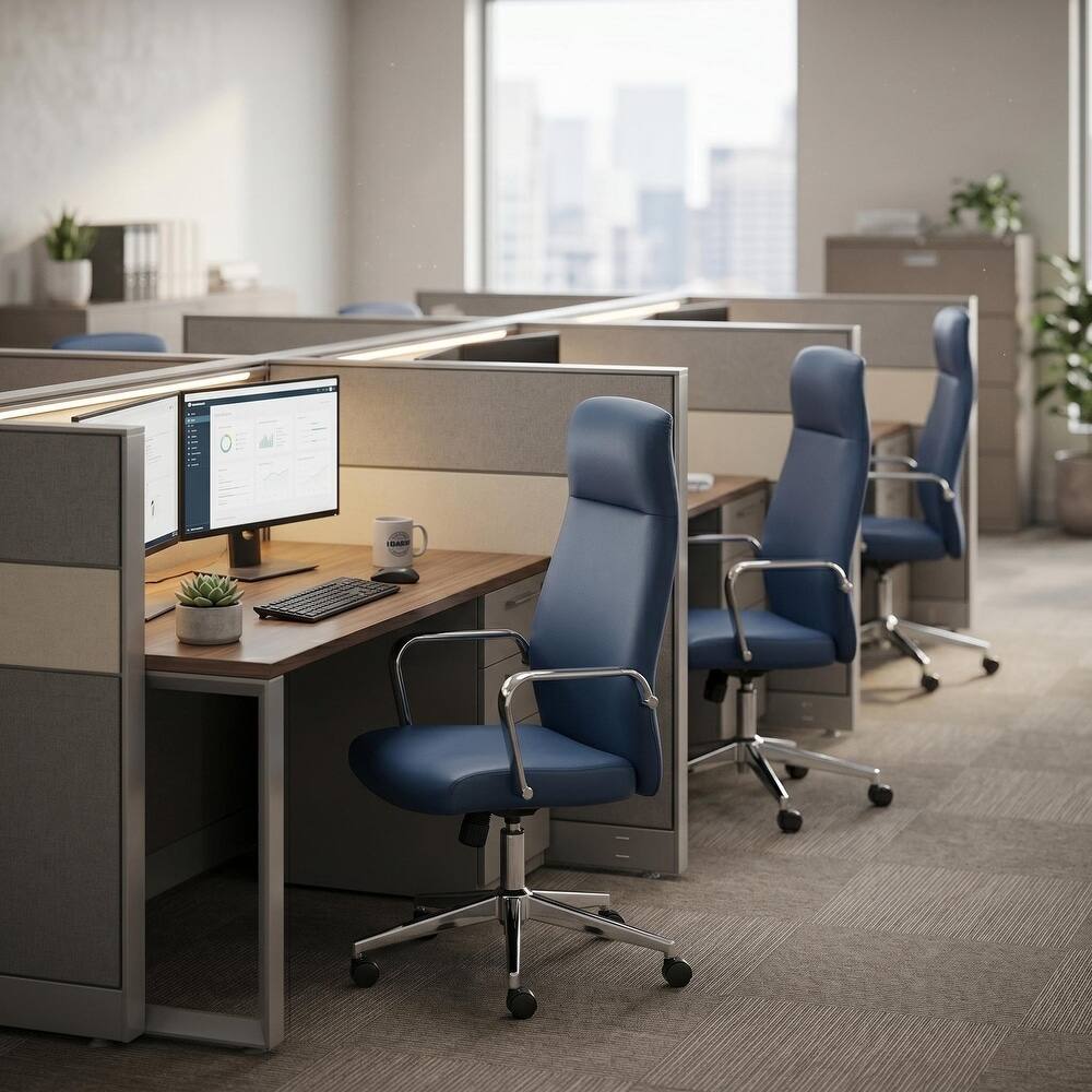 Angle. LeisureMod - Flux Series Modern Ergonomic Executive Office Chair, Swivel Desk Computer Chair with Wheels for Home Office - Blue.