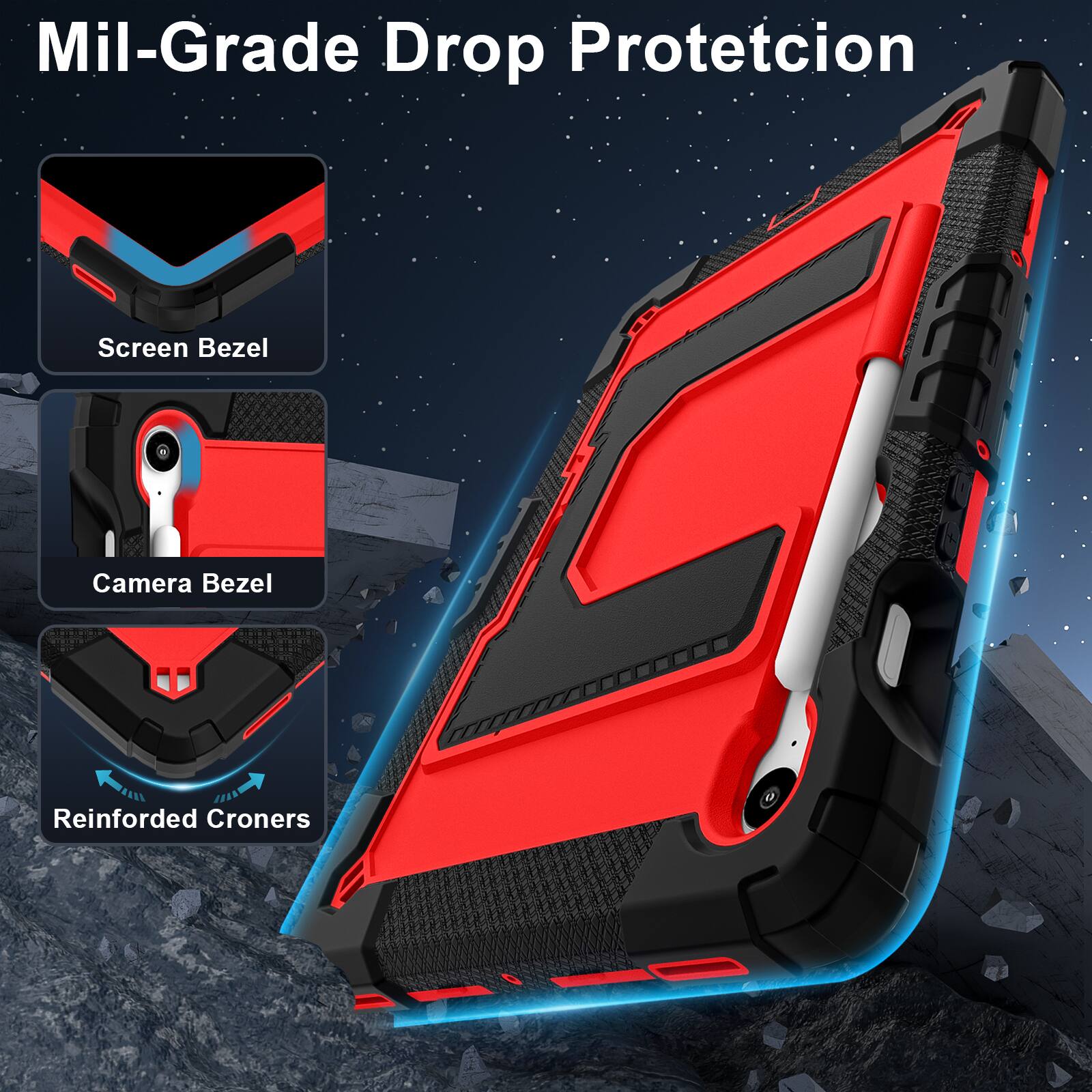 Mil-Grade Drop Protection  
Screen Bezel  
Camera Bezel  
Reinforced Corners