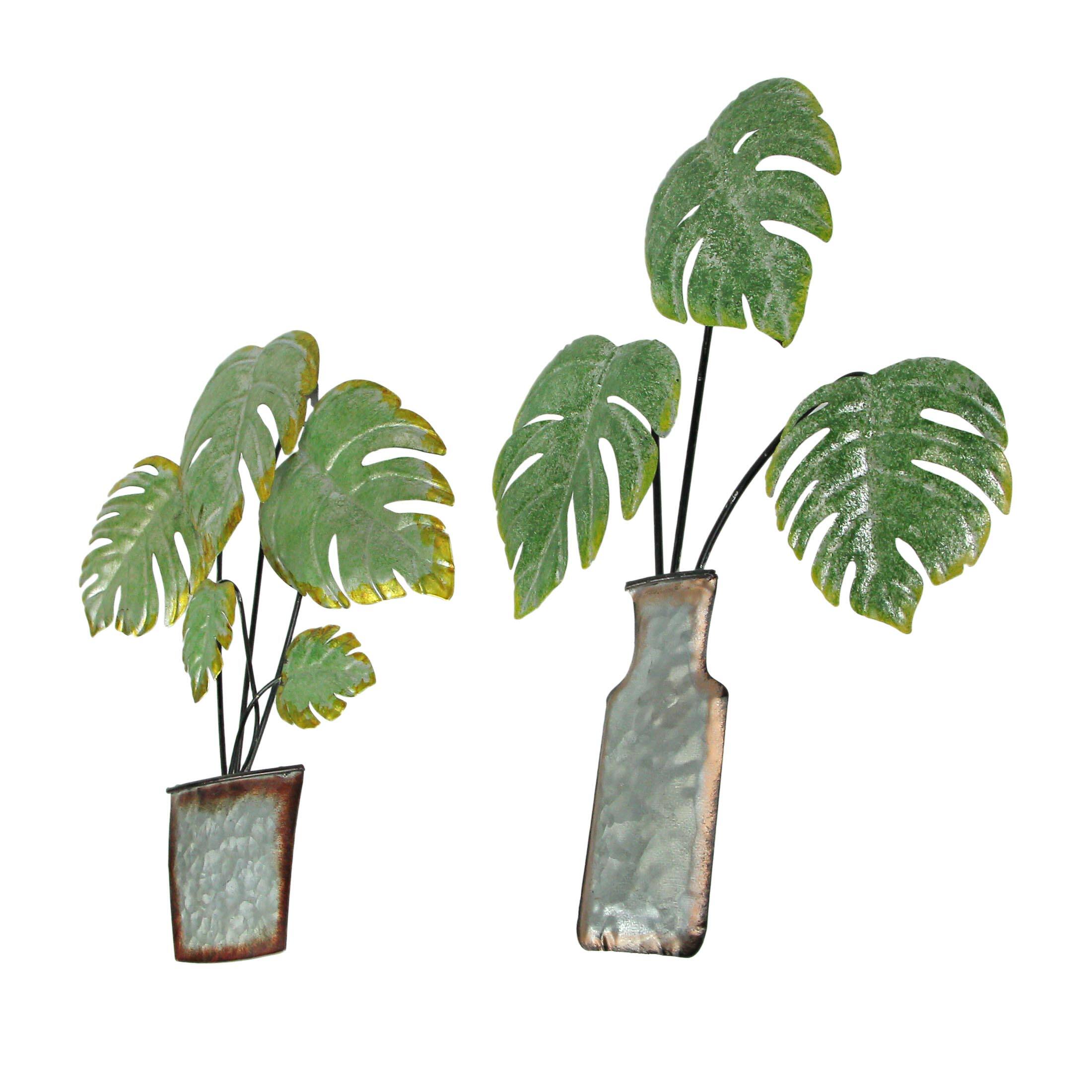 Alt View 1. Zeckos - Set of 2 Metal Tropical Potted Plant Wall Art Decorative Sculpture Home Decor - Multicolored.